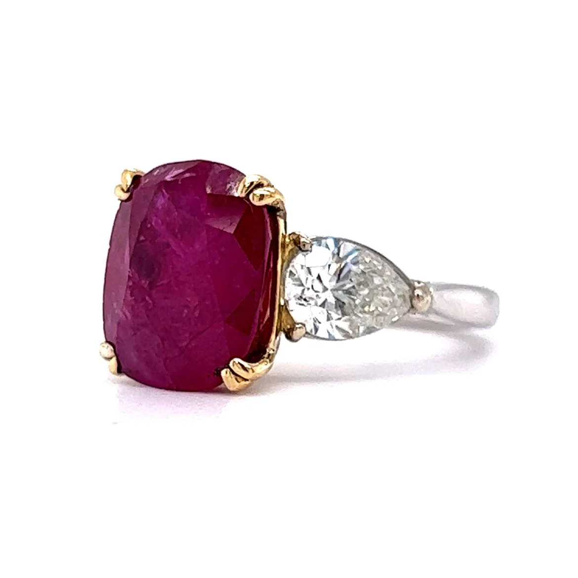 6.16 Cushion Cut Ruby & Pear Cut Diamond in Platinum & Yellow Gold - Image 2