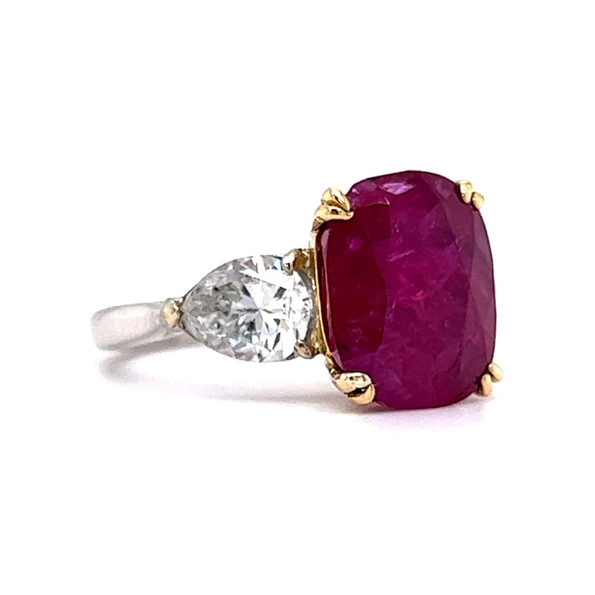6.16 Cushion Cut Ruby & Pear Cut Diamond in Platinum & Yellow Gold - Image 3