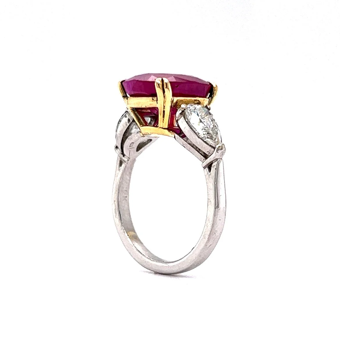 6.16 Cushion Cut Ruby & Pear Cut Diamond in Platinum & Yellow Gold - Image 4