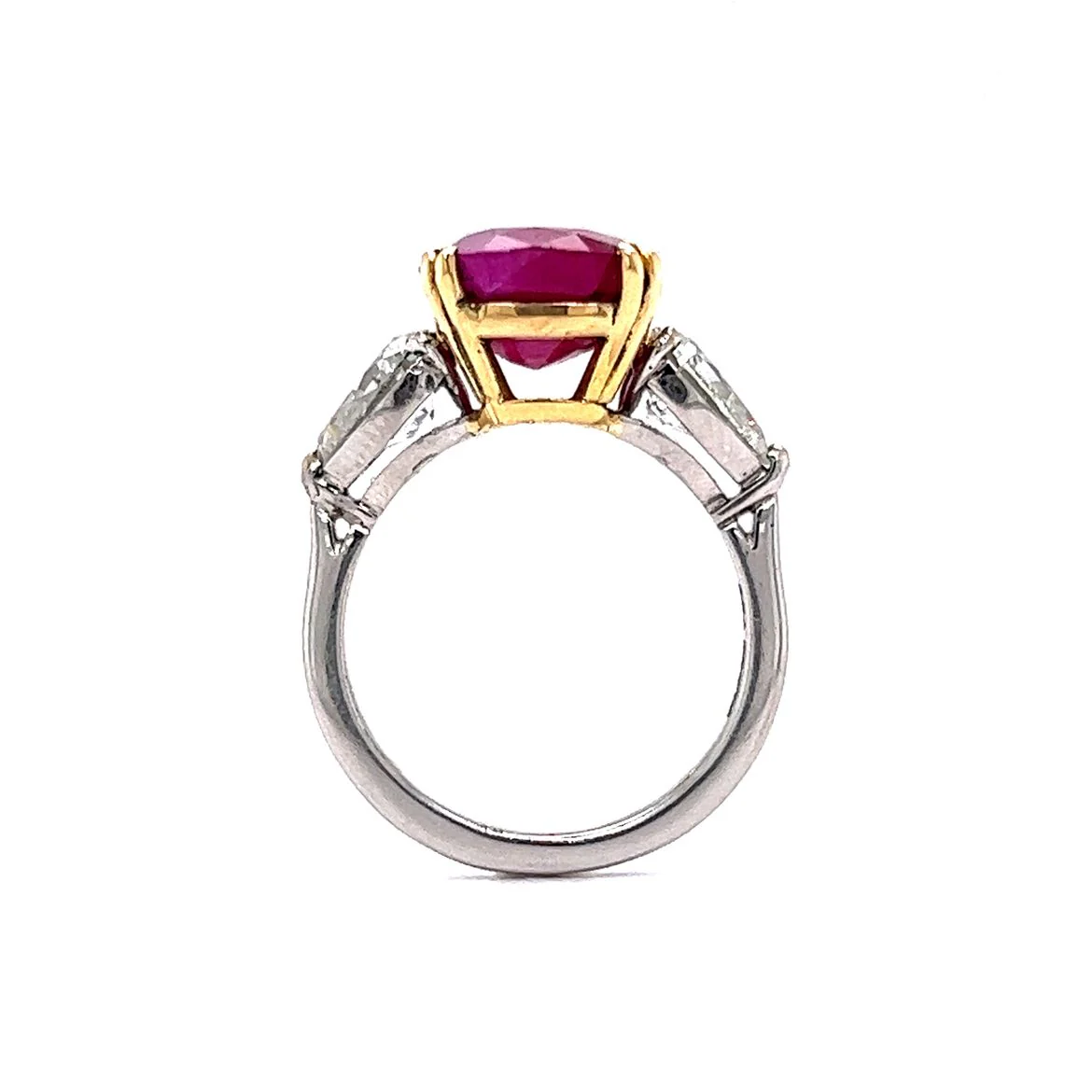 6.16 Cushion Cut Ruby & Pear Cut Diamond in Platinum & Yellow Gold - Image 5