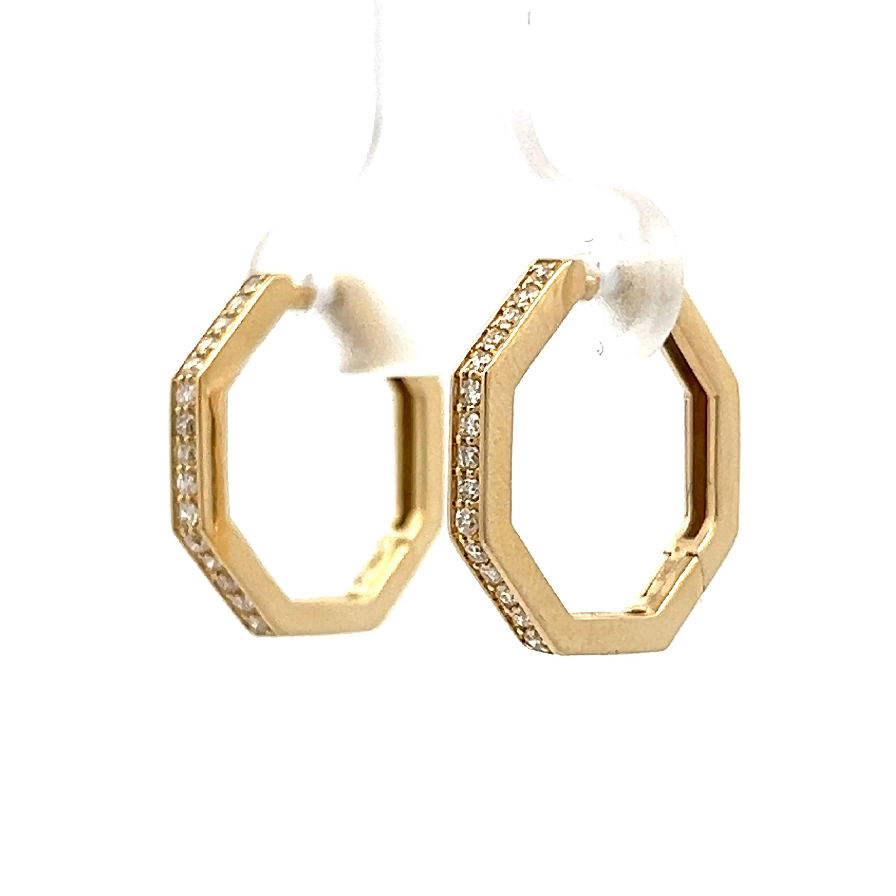 Octagonal Diamond Hoop Earrings in 14k Yellow Gold - Image 2