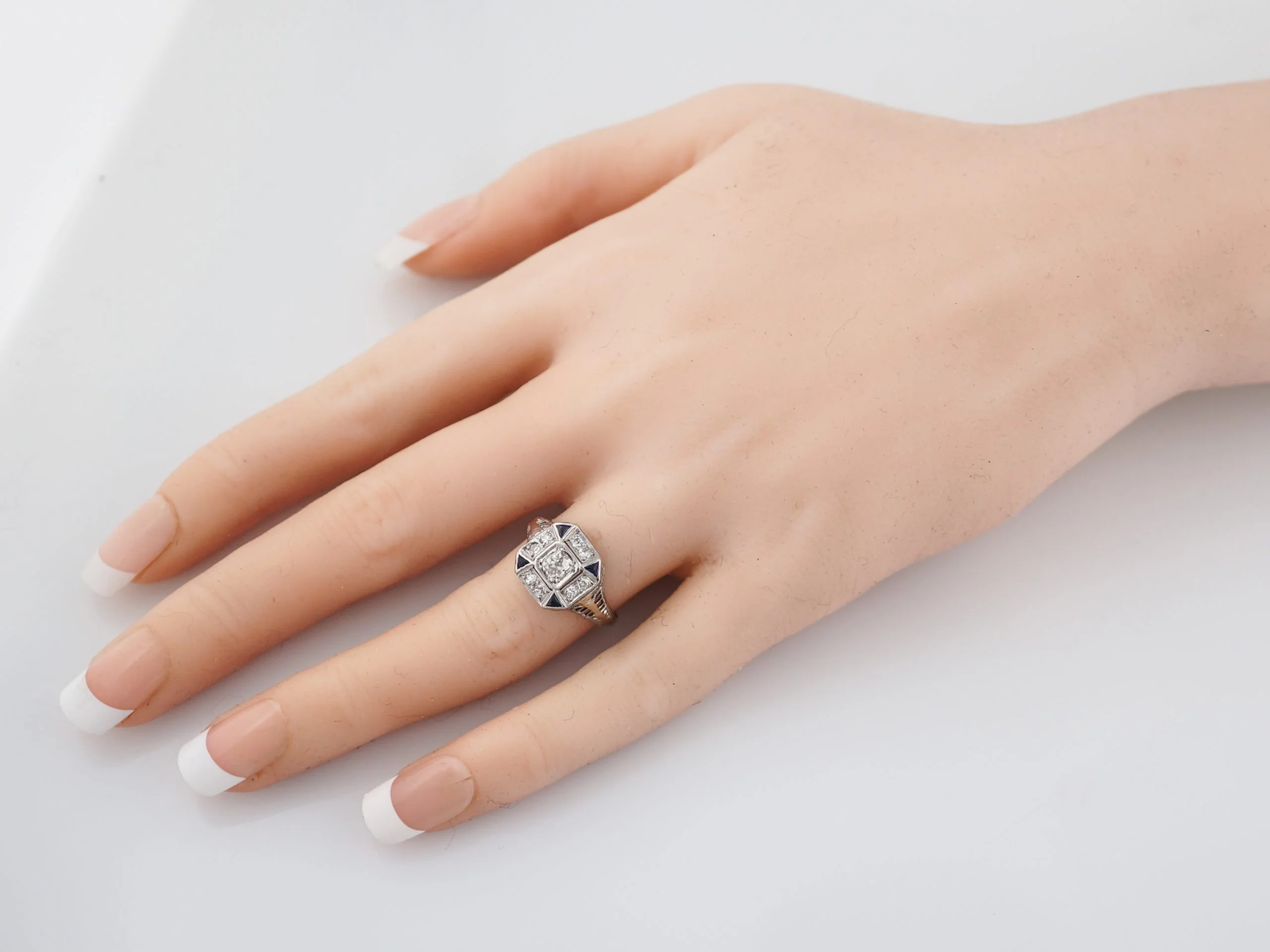 Old Euro Diamond & Sapphire Engagement Ring in 18k - Image 7