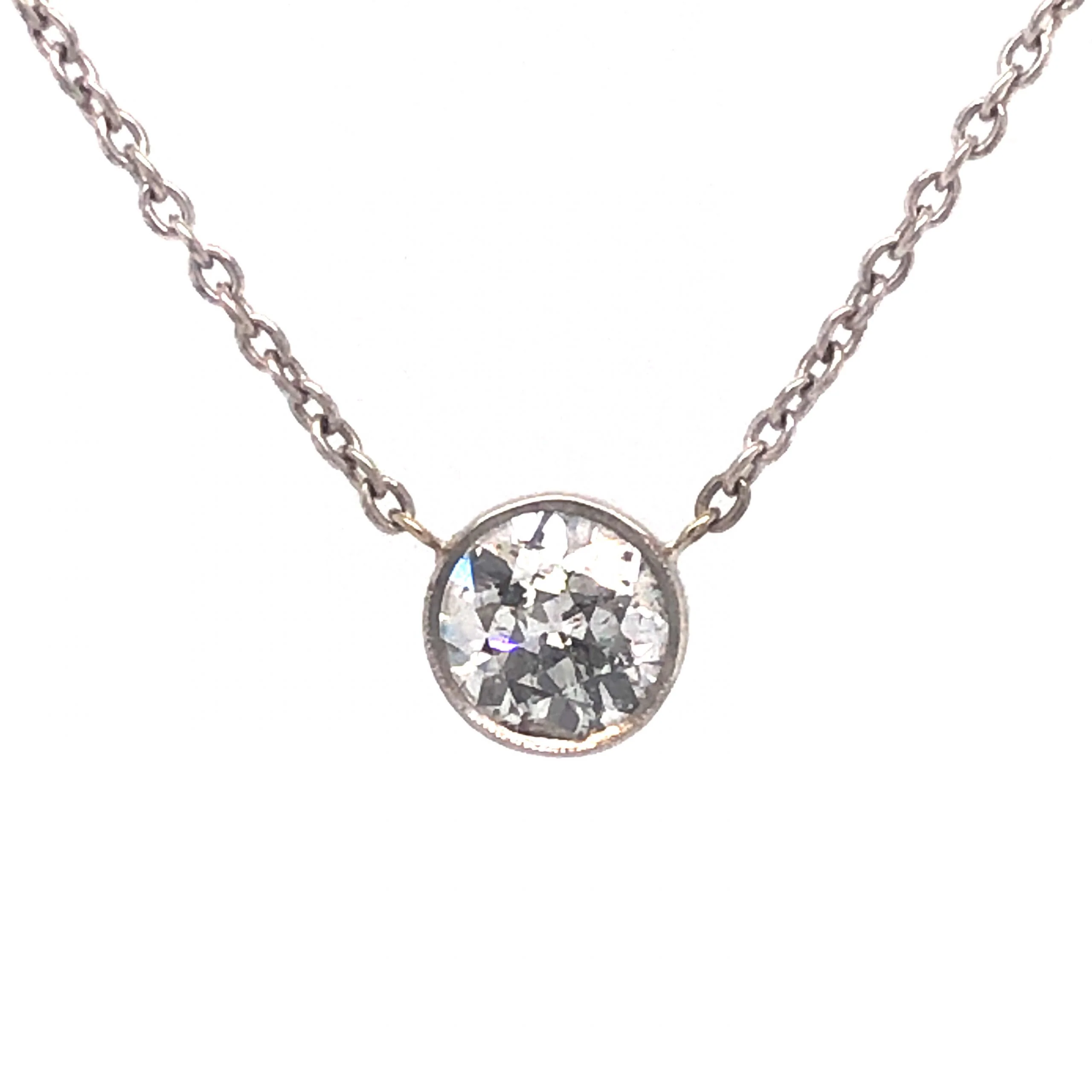 Old European Bezel Diamond Necklace in 14K White Gold - Image 2