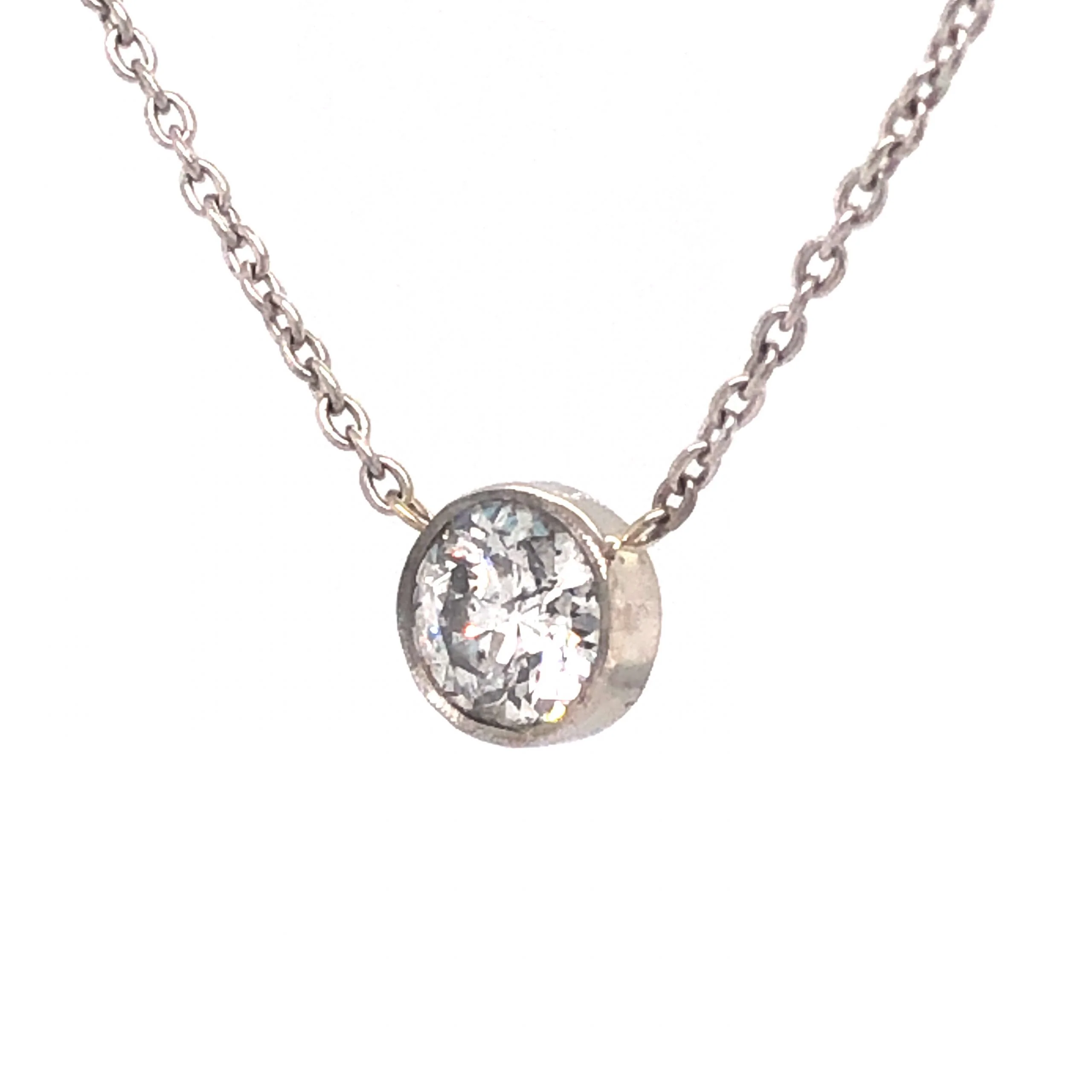 Old European Bezel Diamond Necklace in 14K White Gold - Image 3