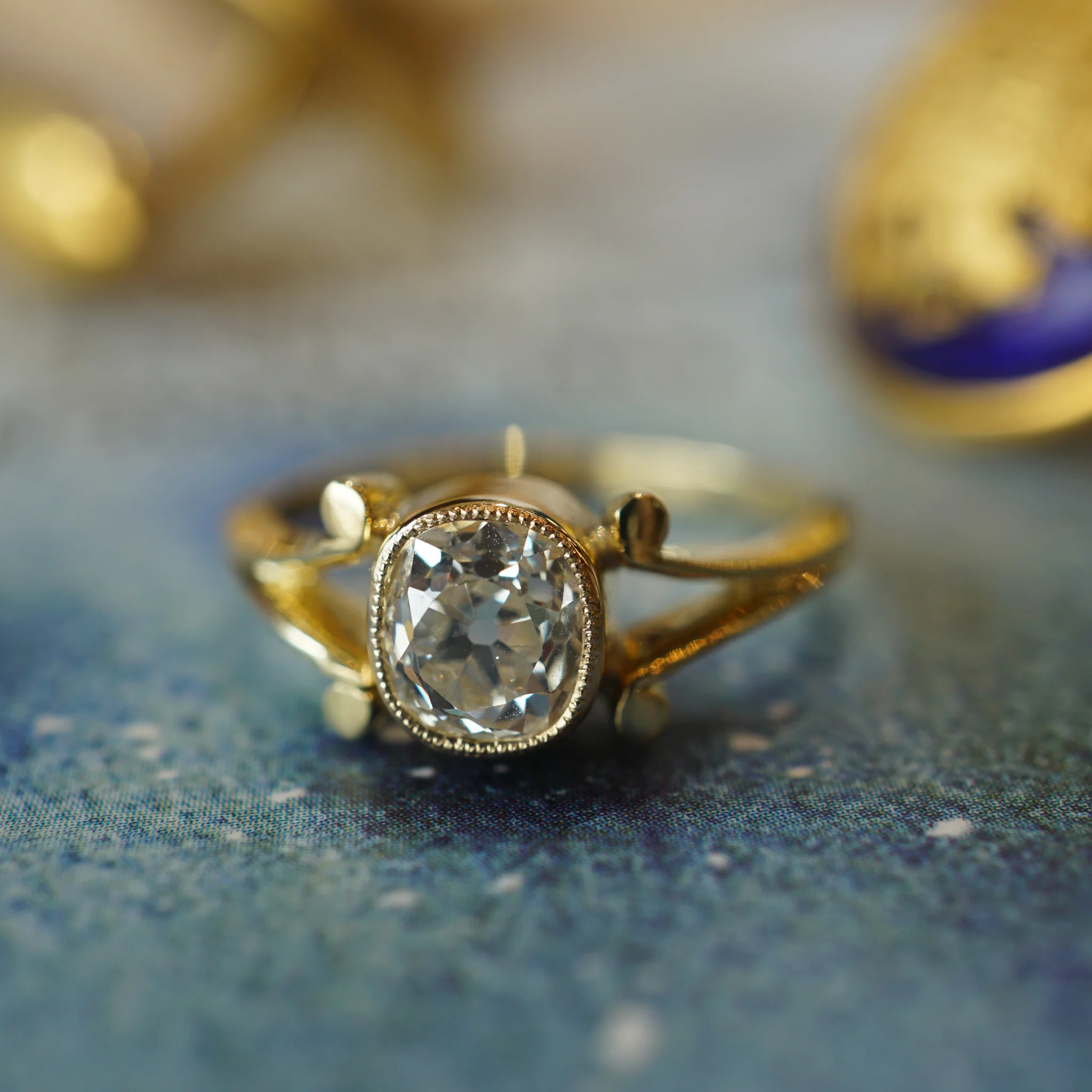 Old European Cut Bezel Set Diamond Engagement Ring in 18k - Image 6