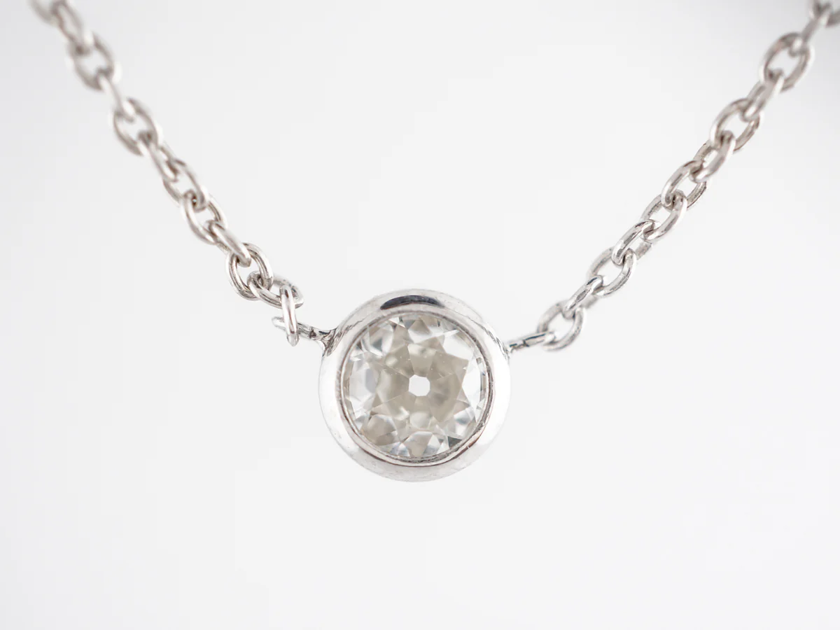 Old European Diamond Bezel Necklace in 14K White Gold