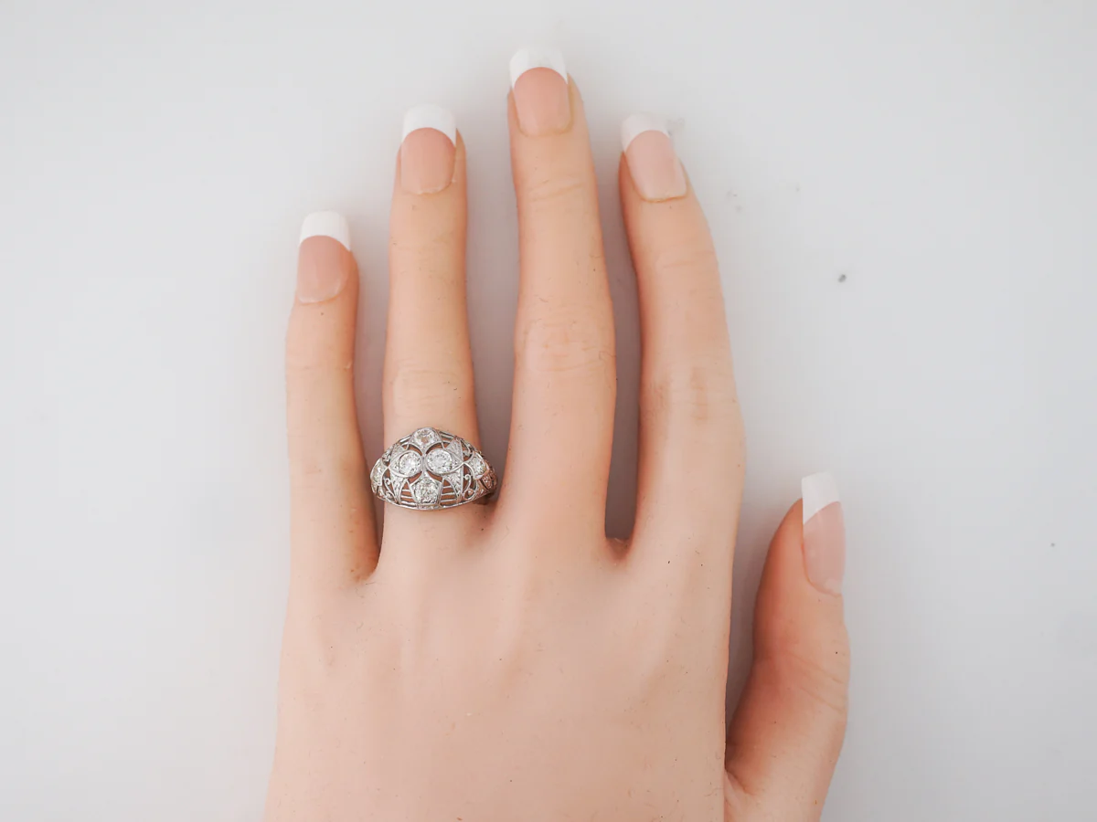 Old European Diamond & Filigree Cocktail Ring in 14k - Image 5