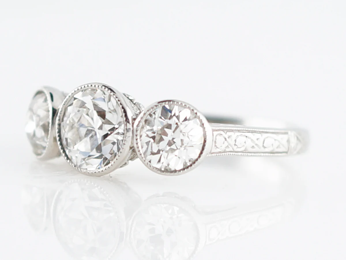 Old European Diamond Three Stone Engagement Ring - Image 2