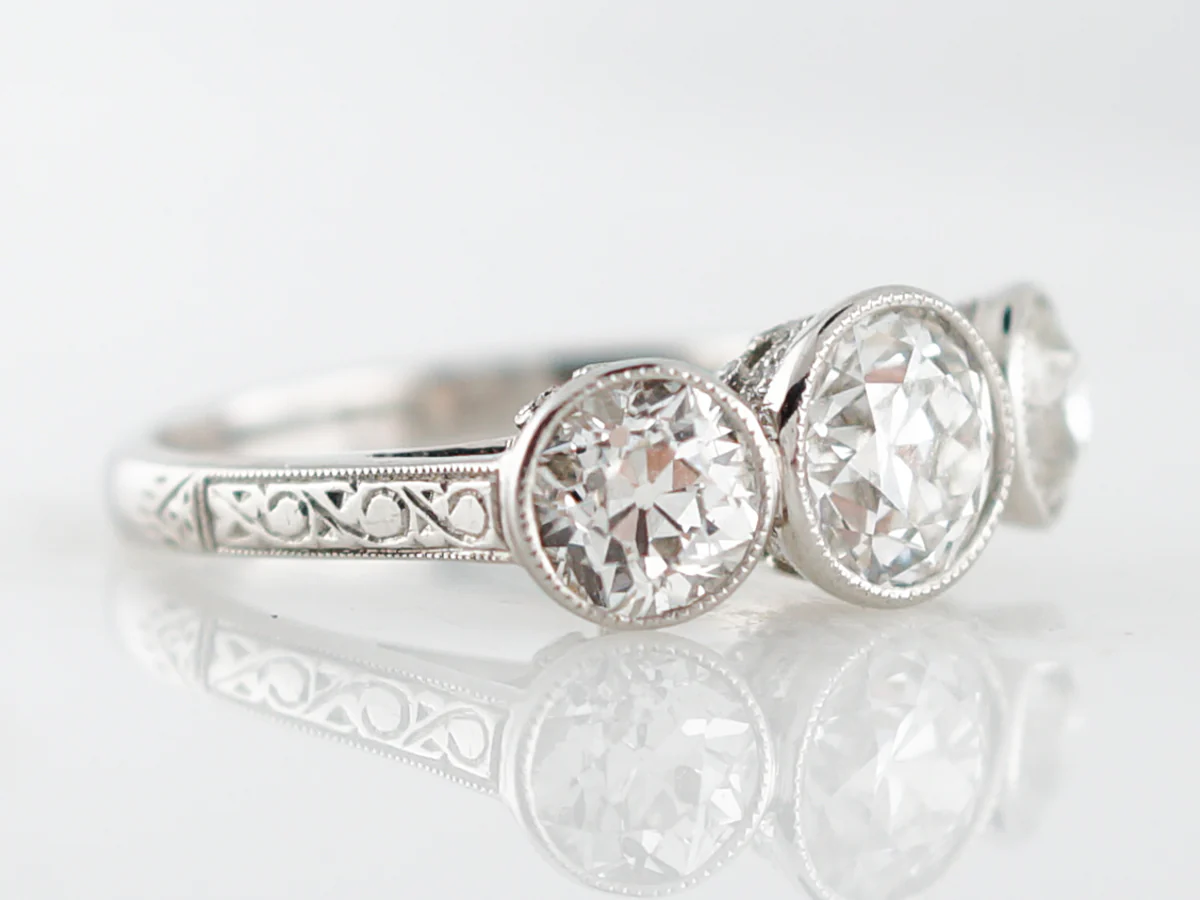 Old European Diamond Three Stone Engagement Ring - Image 3
