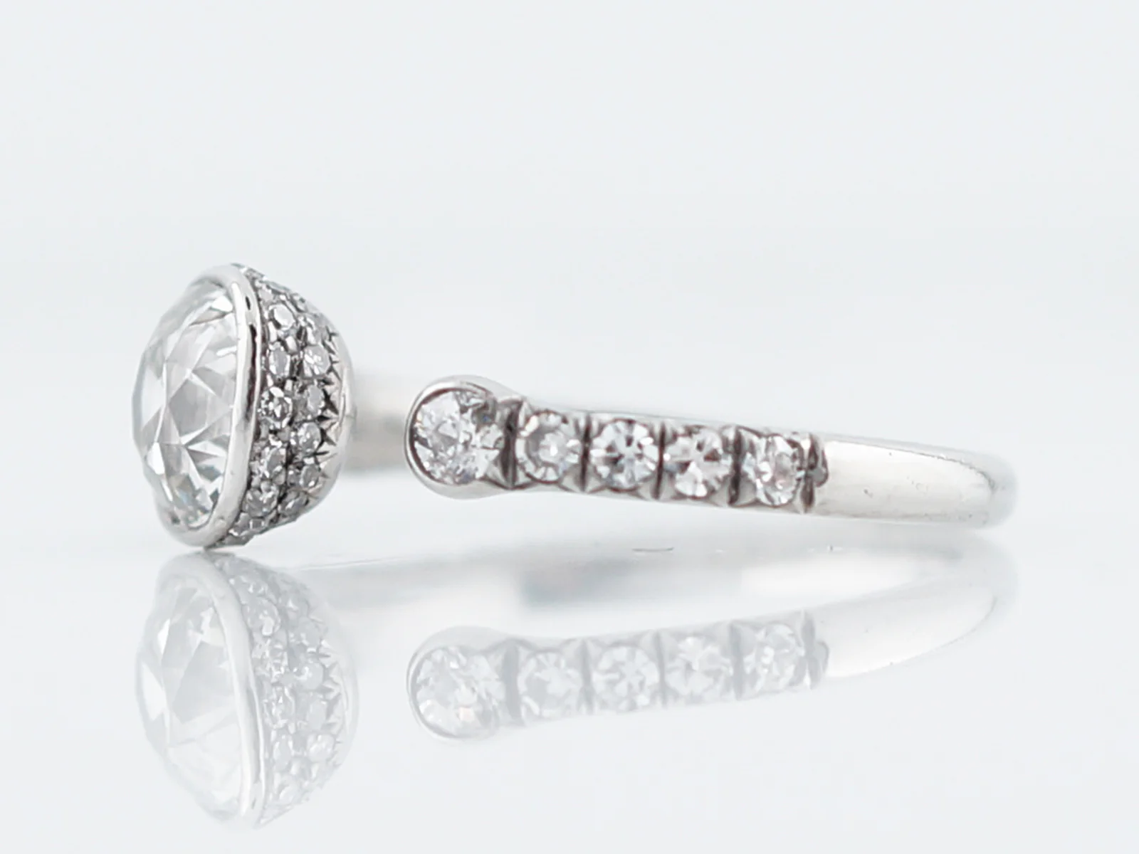 Old Mine Cushion Diamond Serpentine Ring in Platinum - Image 2