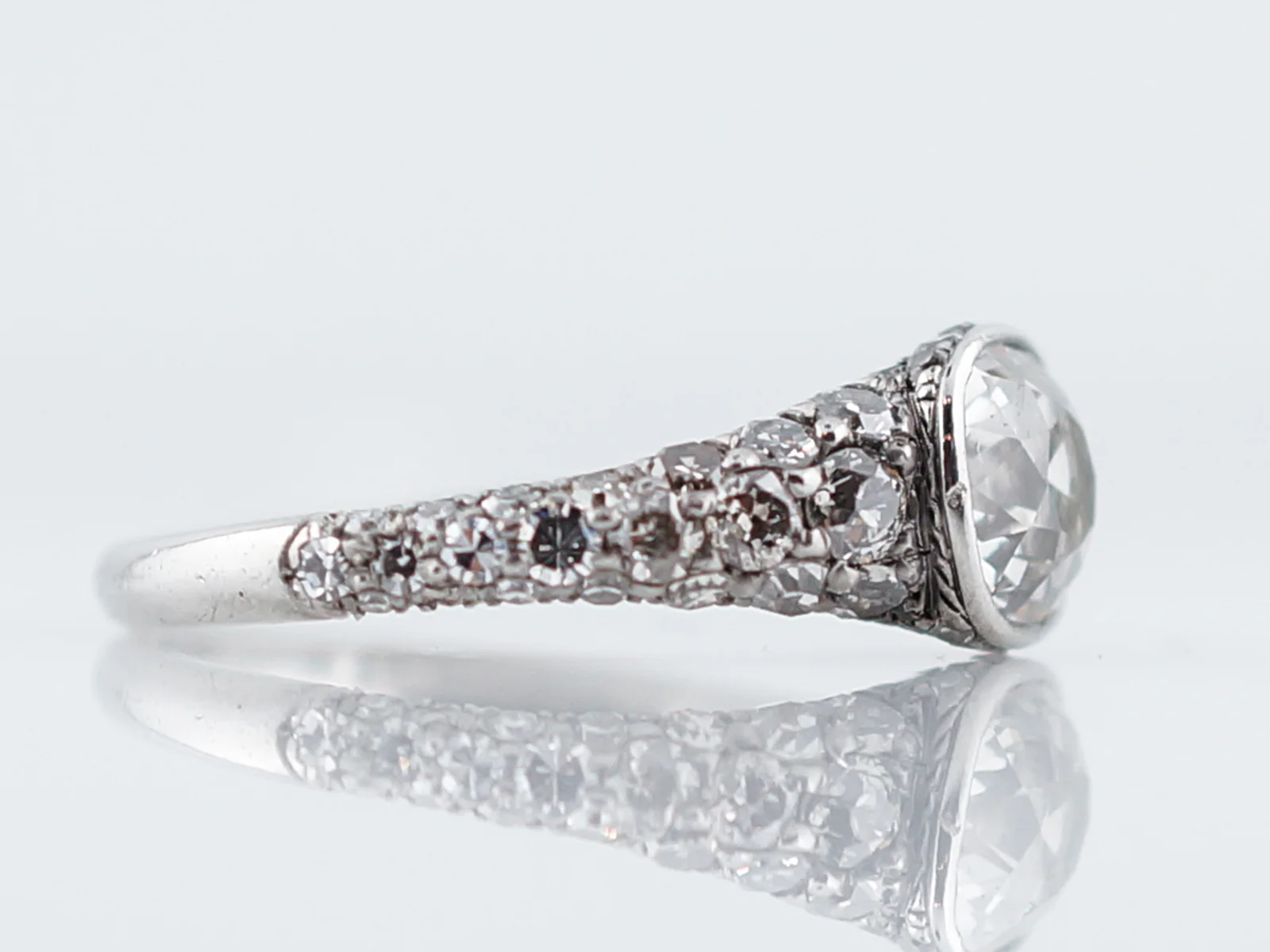 Old Mine Cushion Diamond Serpentine Ring in Platinum - Image 3