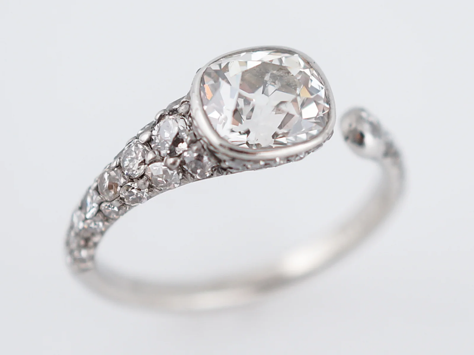 Old Mine Cushion Diamond Serpentine Ring in Platinum - Image 4