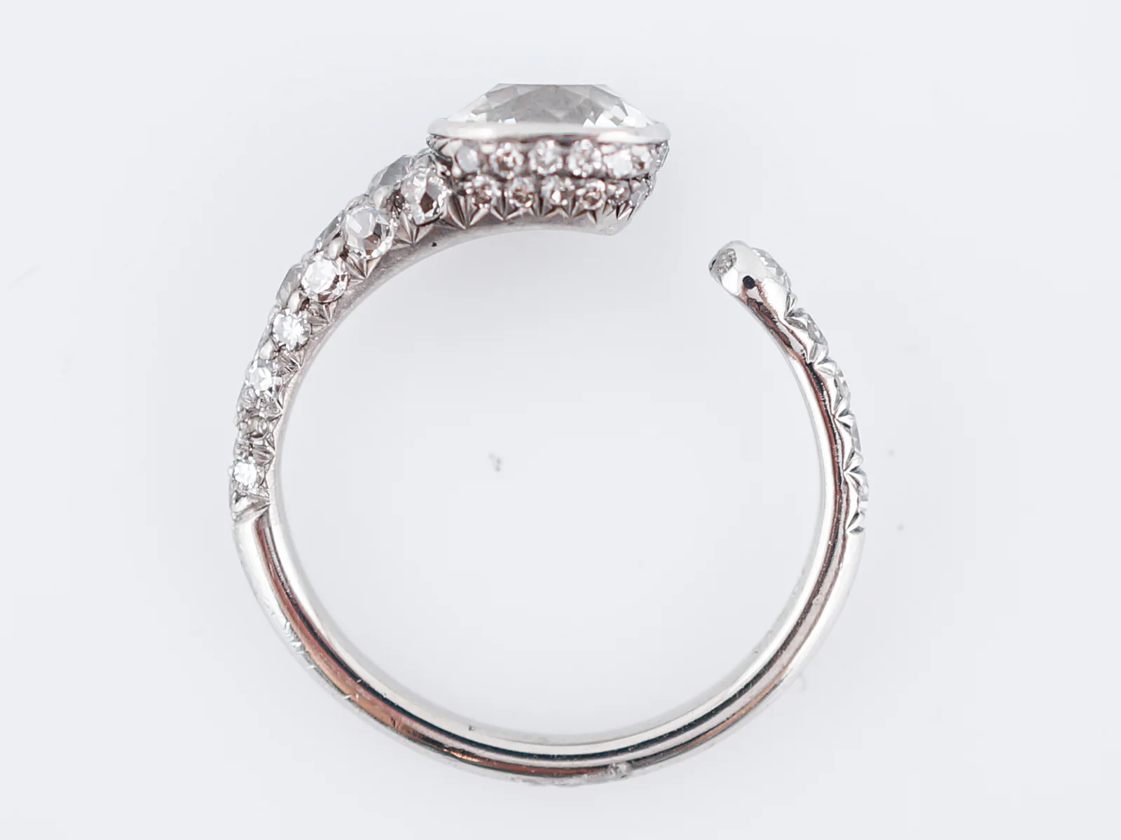 Old Mine Cushion Diamond Serpentine Ring in Platinum - Image 6