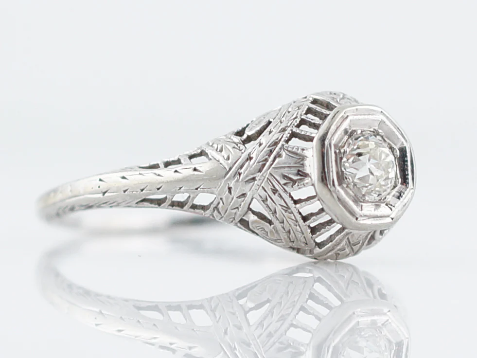 Old Mine Cut Diamond Ring Art Deco Filigree in 18k - Image 2