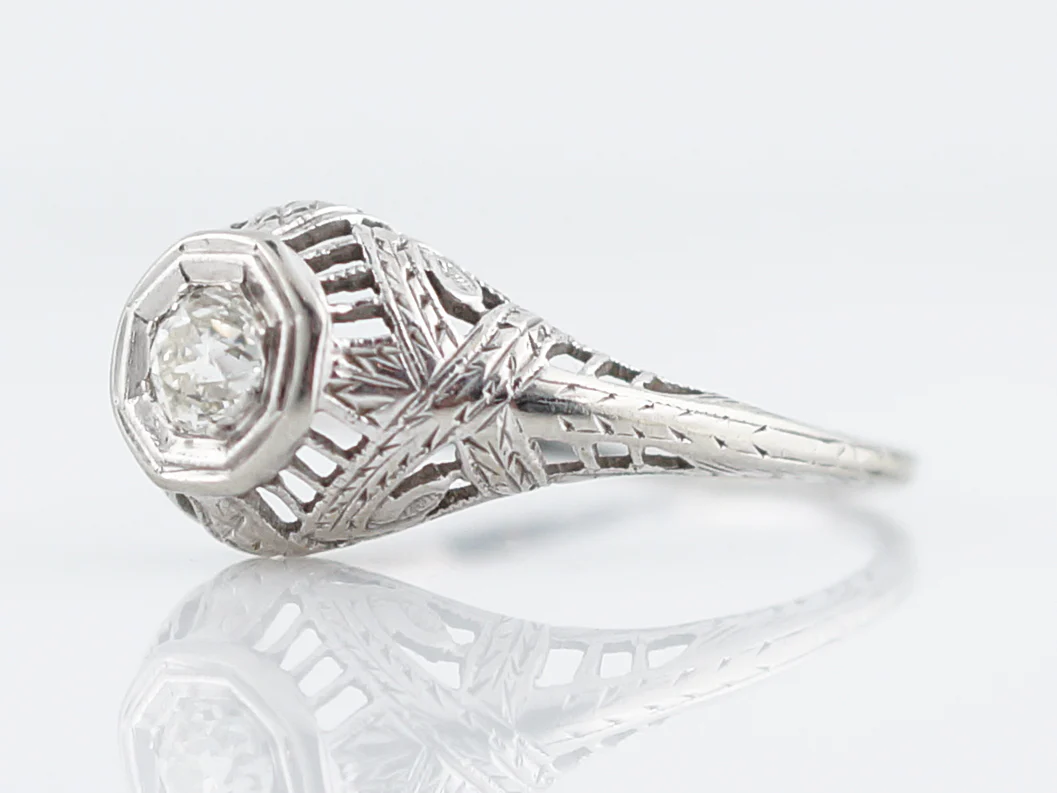 Old Mine Cut Diamond Ring Art Deco Filigree in 18k - Image 3