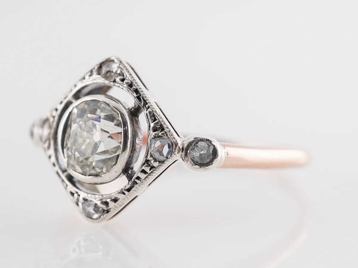 Old Mine Diamond Engagement Ring in 14K Rose Gold and Platinum - Image 2