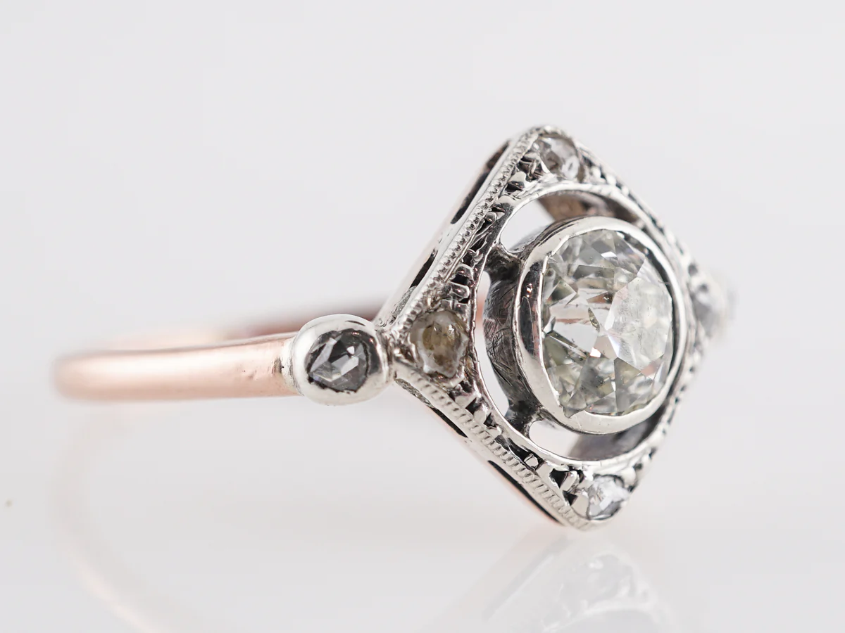 Old Mine Diamond Engagement Ring in 14K Rose Gold and Platinum - Image 3