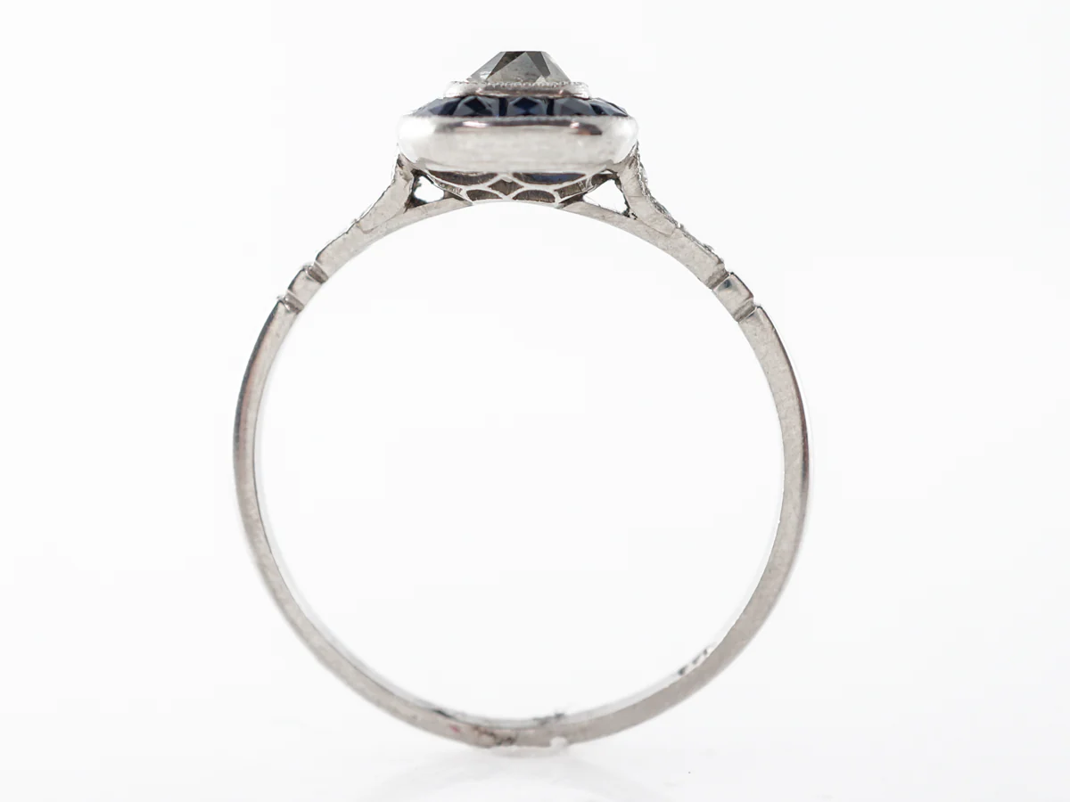 Old Mine Diamond & Sapphire Halo Engagement Ring Platinum - Image 4