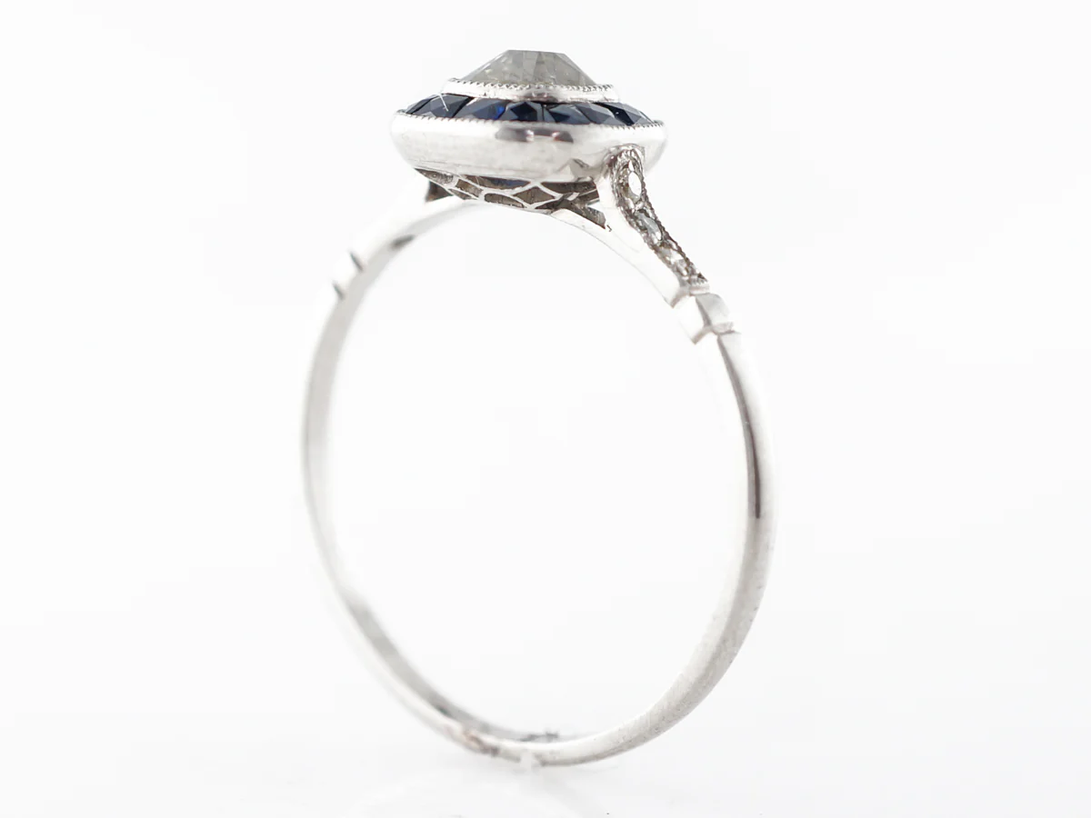 Old Mine Diamond & Sapphire Halo Engagement Ring Platinum - Image 5