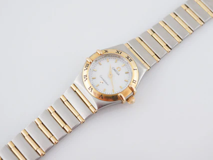 Omega Constellation Ladies 18K Gold Full Bar & Stainless Steel Watch Mother of Pearl Dial - Image 2