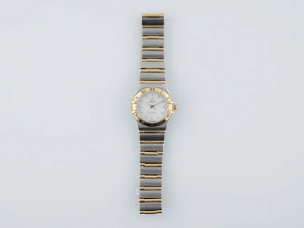 Omega Constellation Ladies 18K Gold Full Bar & Stainless Steel Watch Mother of Pearl Dial - Image 3