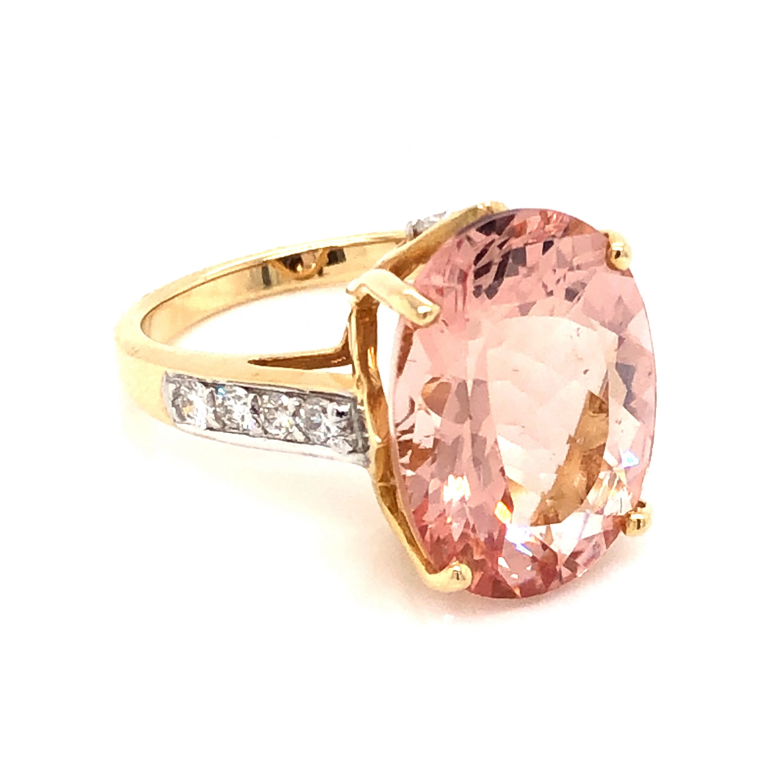 7.50 Oval Pink Morganite and Diamond Ring in 14k Yellow Gold and Platinum - Image 3