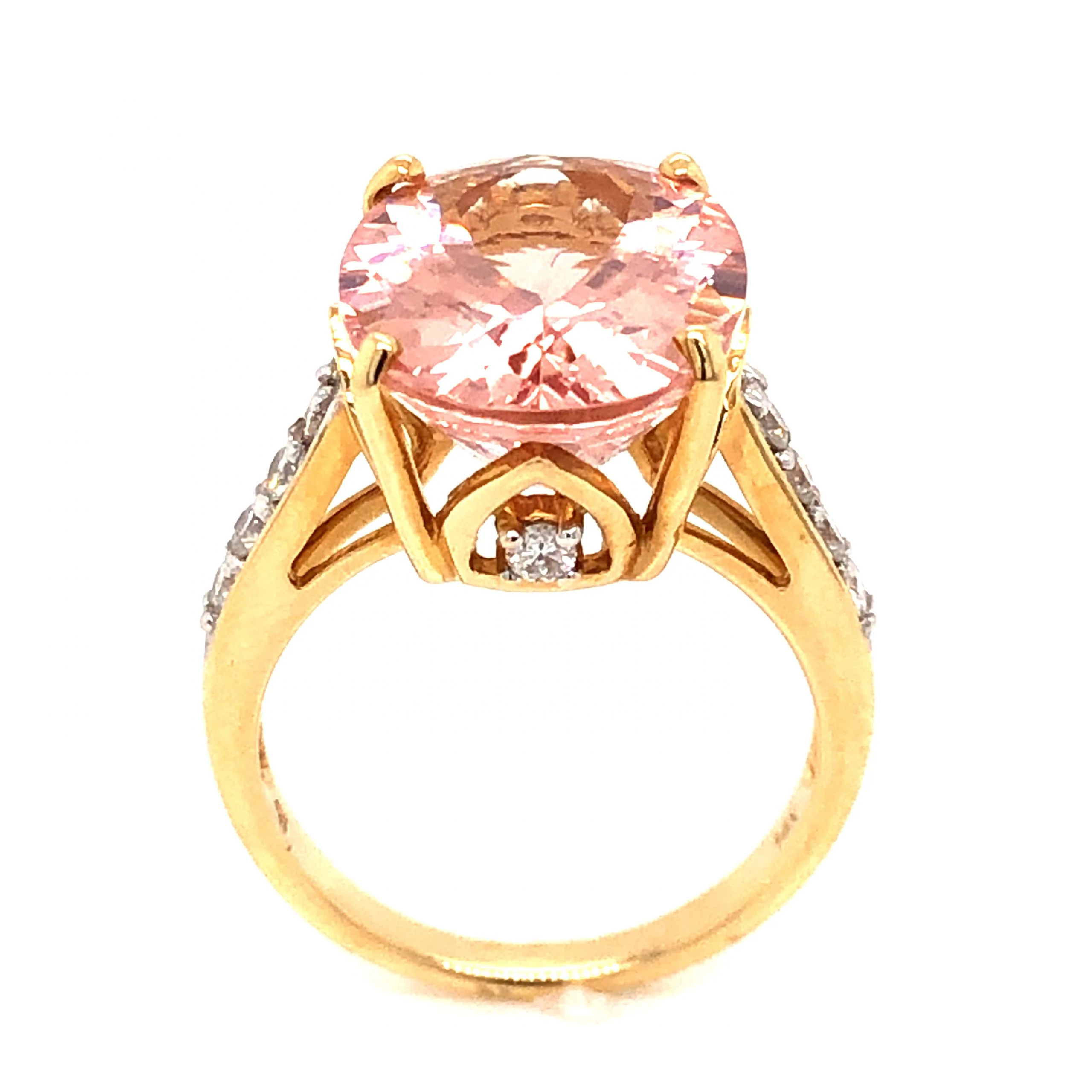 7.50 Oval Pink Morganite and Diamond Ring in 14k Yellow Gold and Platinum - Image 4