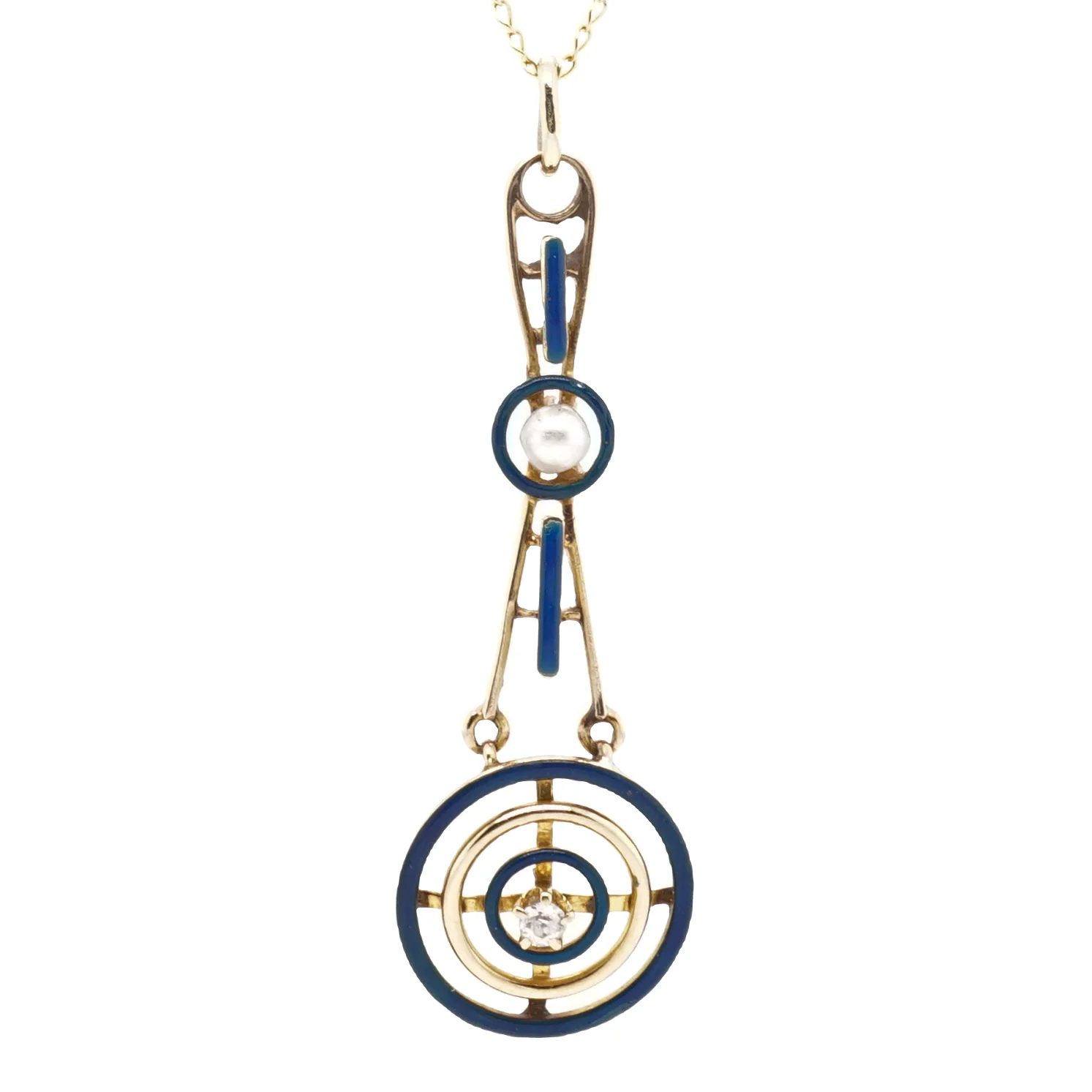 Antique Victorian Diamond & Pearl Pendant Necklace in 14K Yellow Gold - Image 2