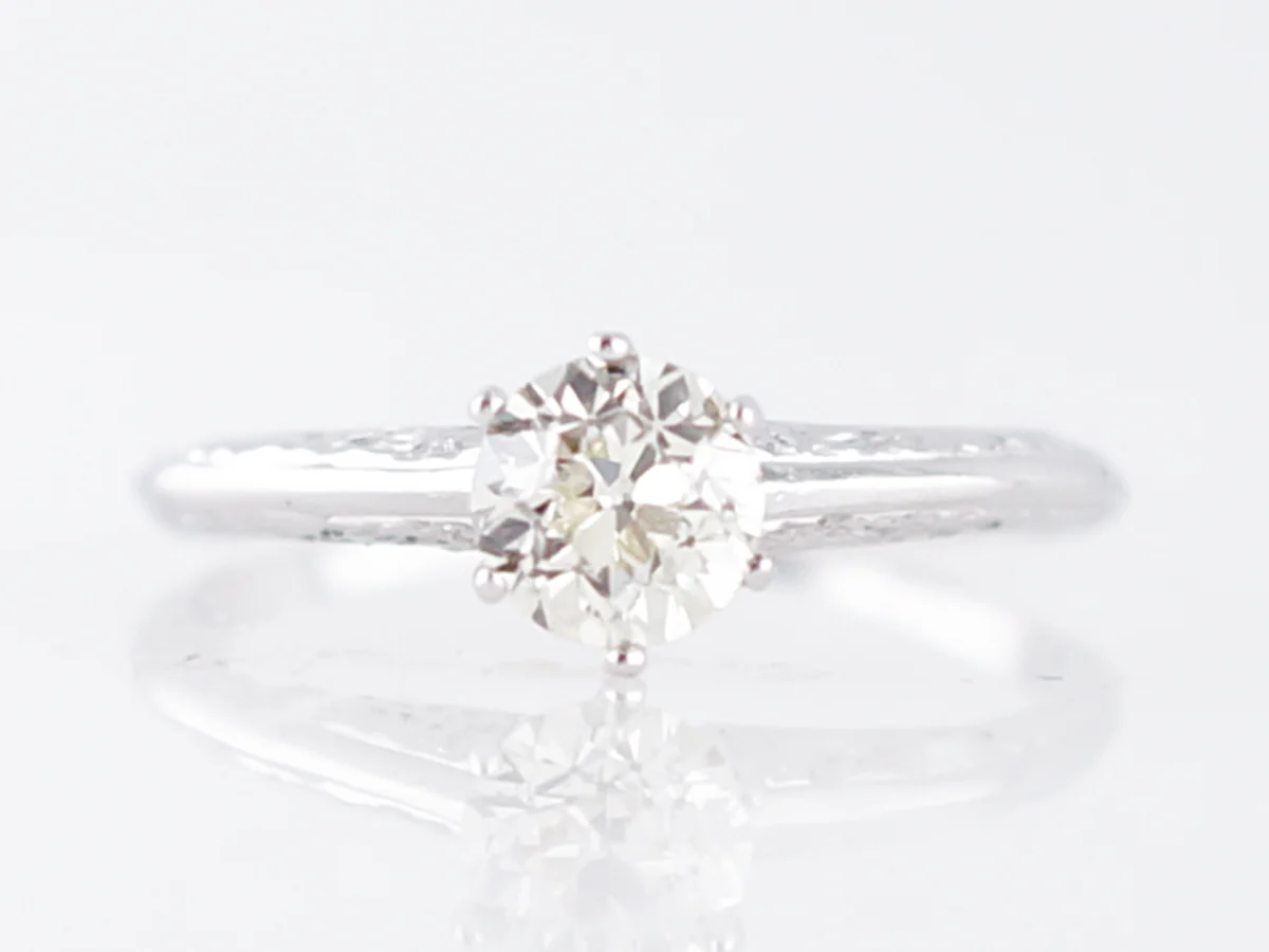 Antique Engagement Ring Art Deco .65 Old Mine Cut Diamond in 14k White Gold