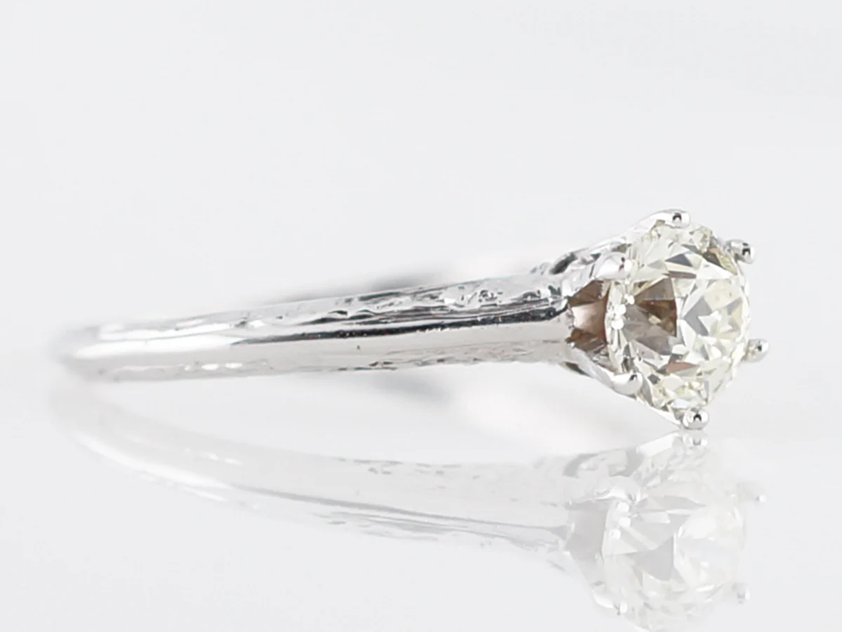 Antique Engagement Ring Art Deco .65 Old Mine Cut Diamond in 14k White Gold - Image 3
