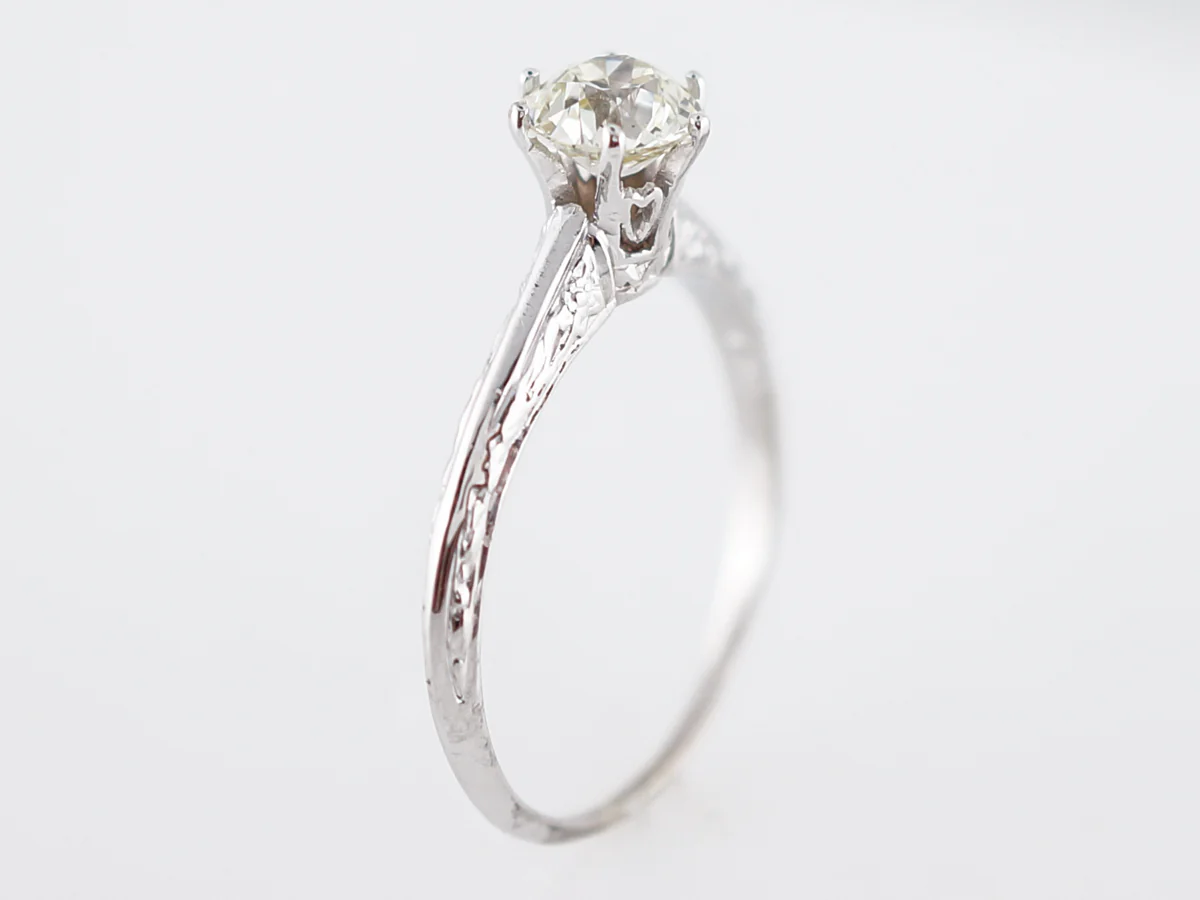 Antique Engagement Ring Art Deco .65 Old Mine Cut Diamond in 14k White Gold - Image 5