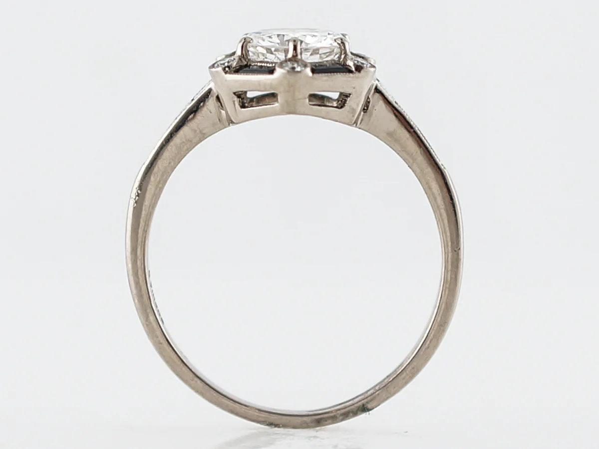 Onyx & Diamond Halo Engagement Ring in 18k White Gold - Image 4