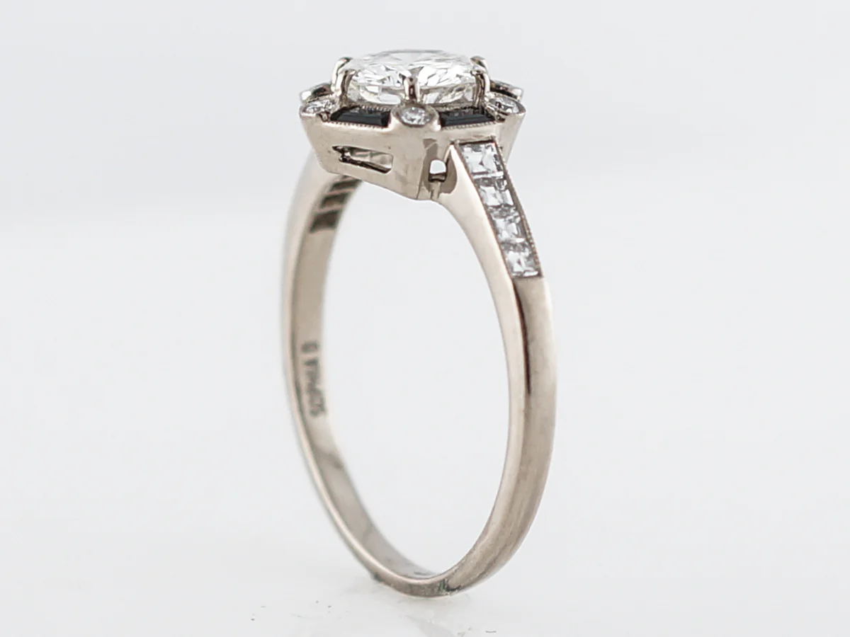 Onyx & Diamond Halo Engagement Ring in 18k White Gold - Image 5