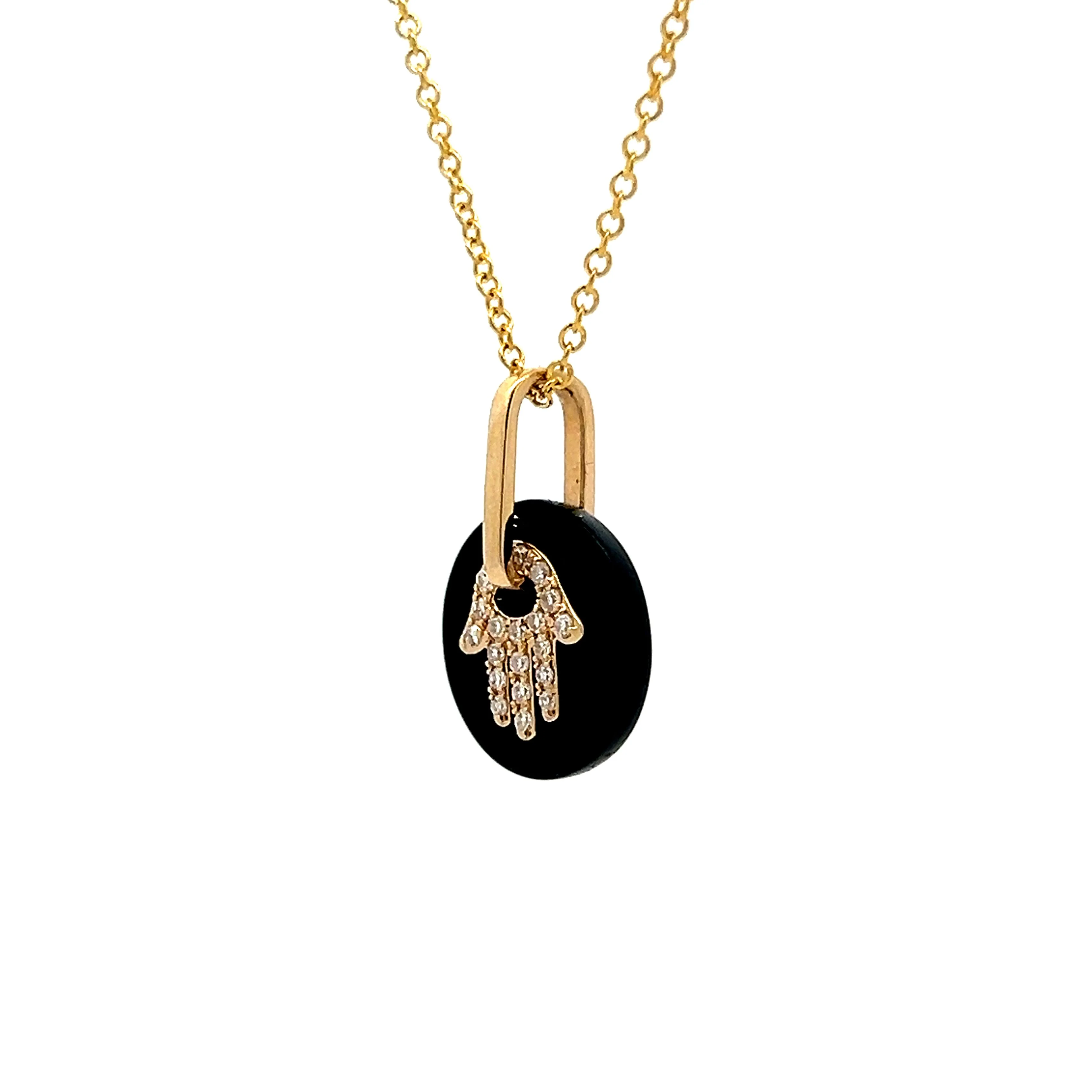 Onyx & Diamond Pendant Necklace in 14k Yellow Gold - Image 2