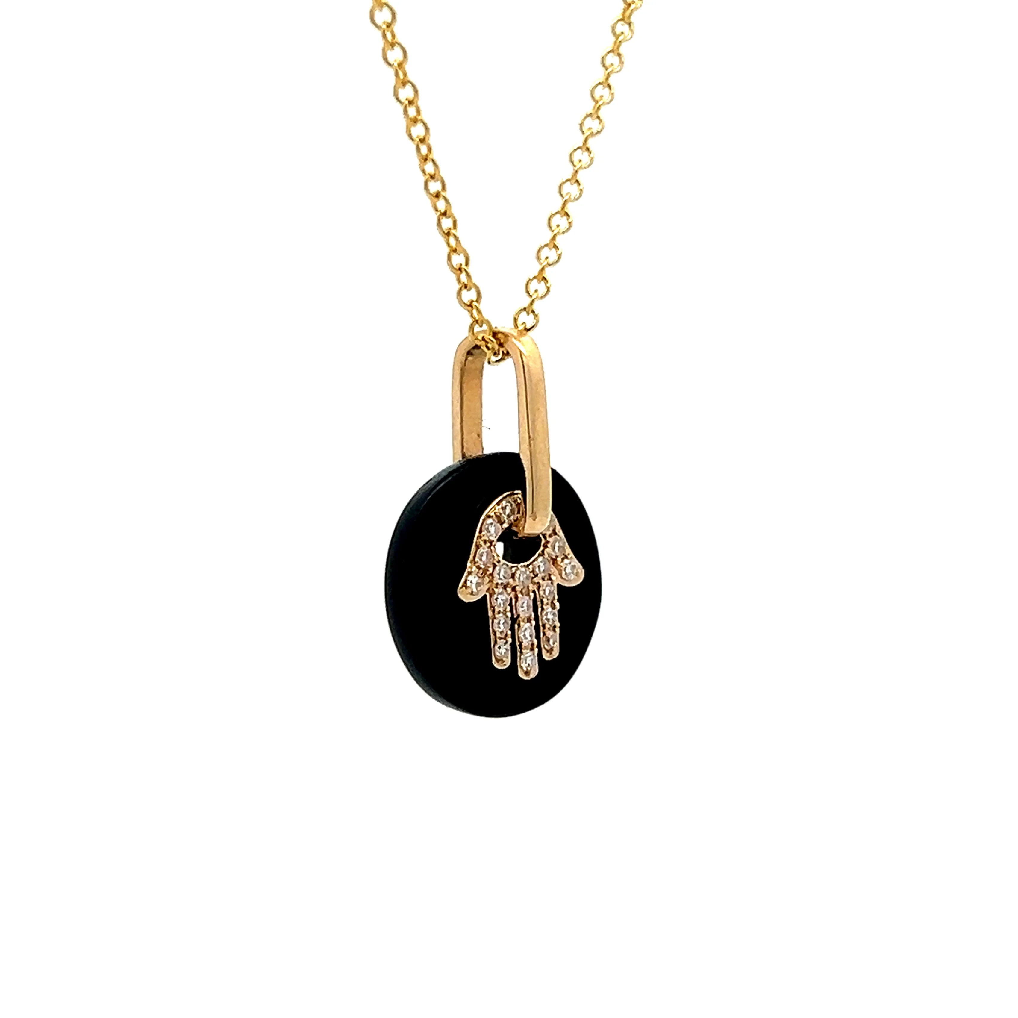Onyx & Diamond Pendant Necklace in 14k Yellow Gold - Image 3