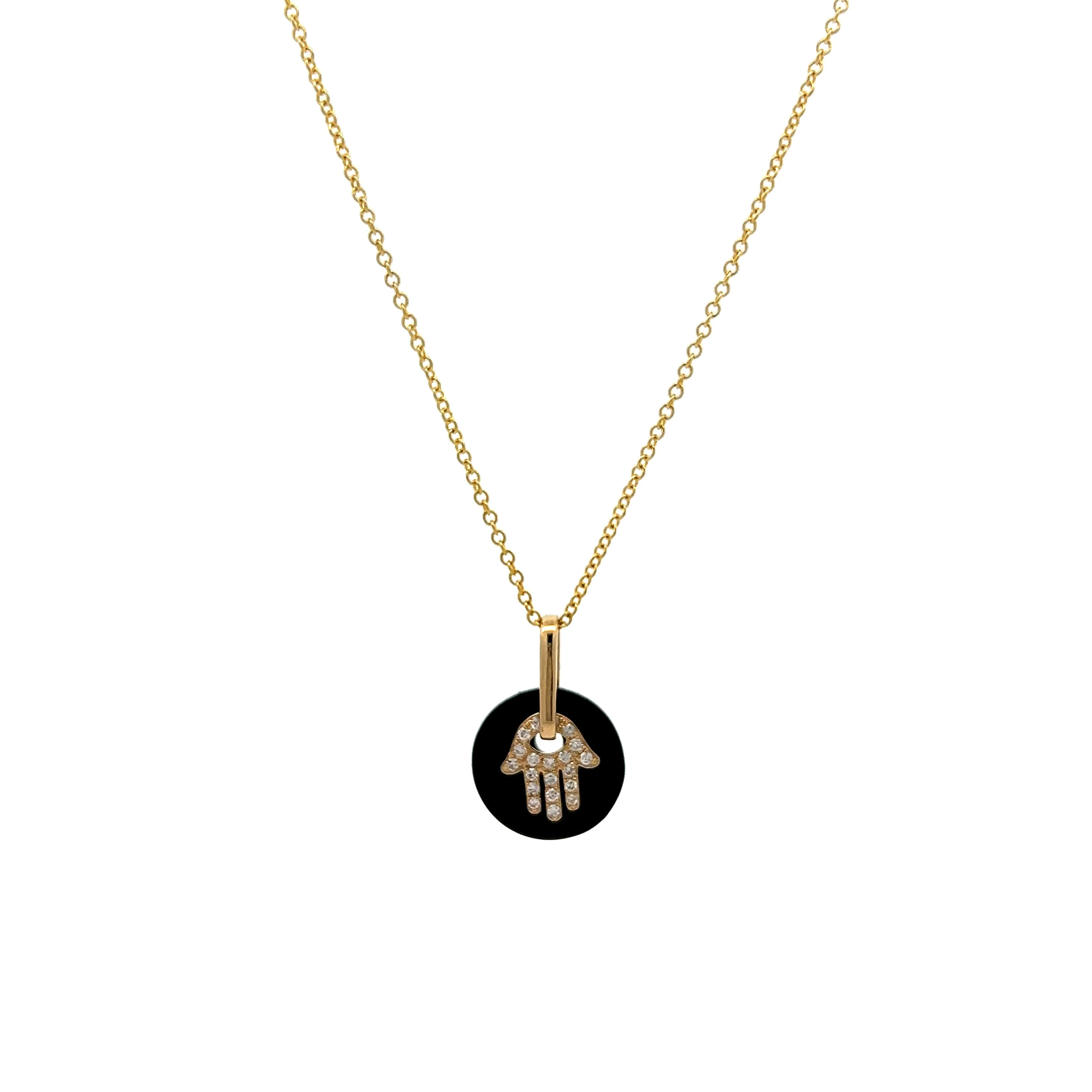 Onyx & Diamond Pendant Necklace in 14k Yellow Gold - Image 4