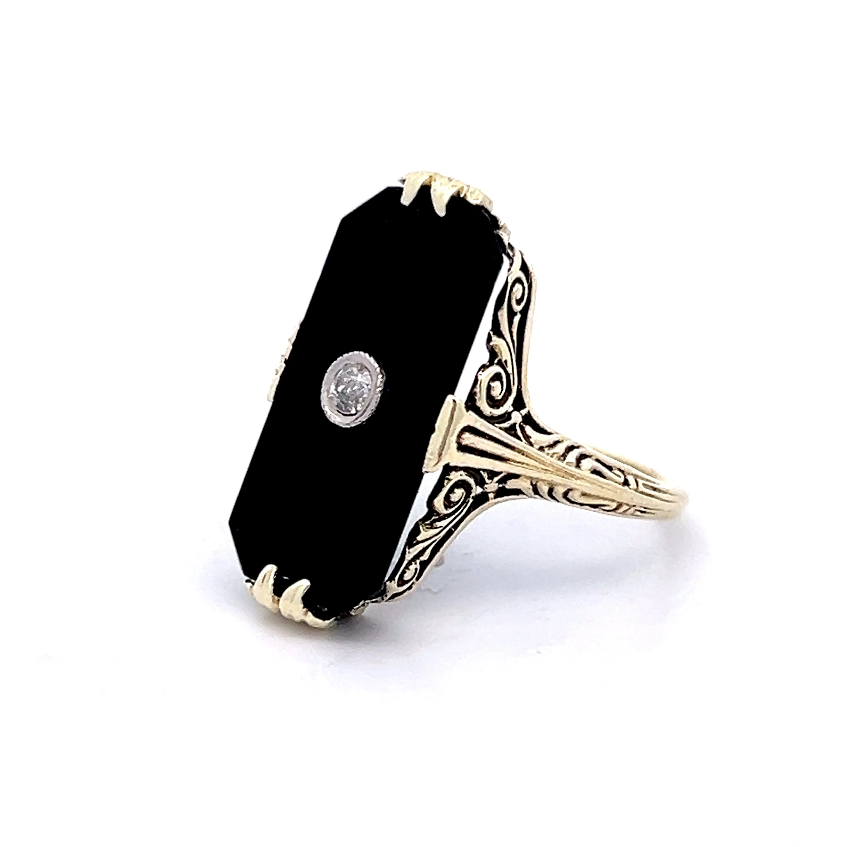 Onyx & Diamond Right Hand Ring in 14k Yellow Gold - Image 2