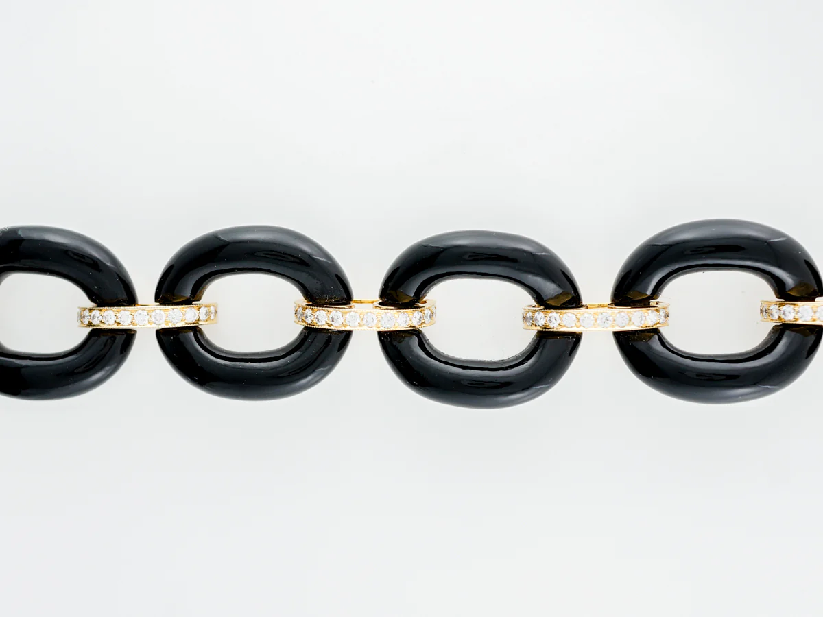 Onyx Link Bracelet w/ Round Brilliant Diamonds 14k - Image 4