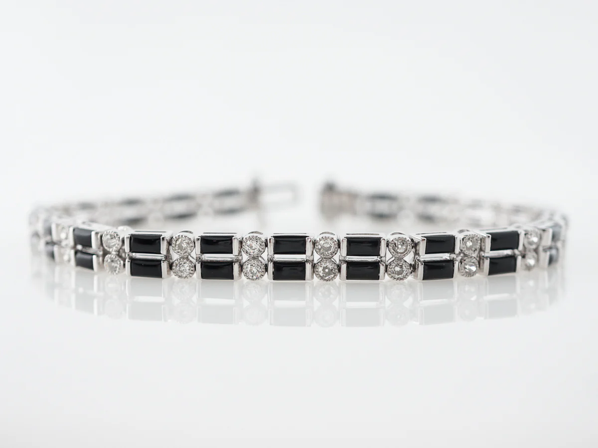 Onyx & Mine Cut Diamond Bracelet in Platinum