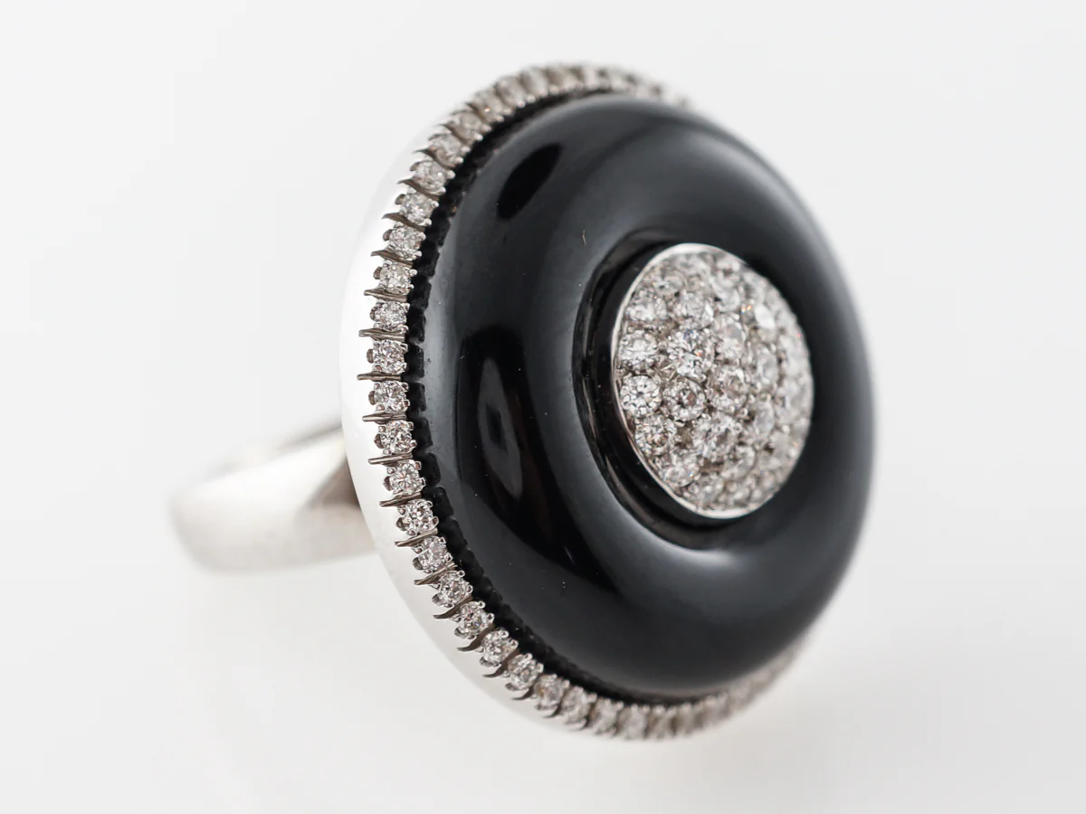 Onyx & Pave Diamond Cocktail Ring in 18k White Gold - Image 3
