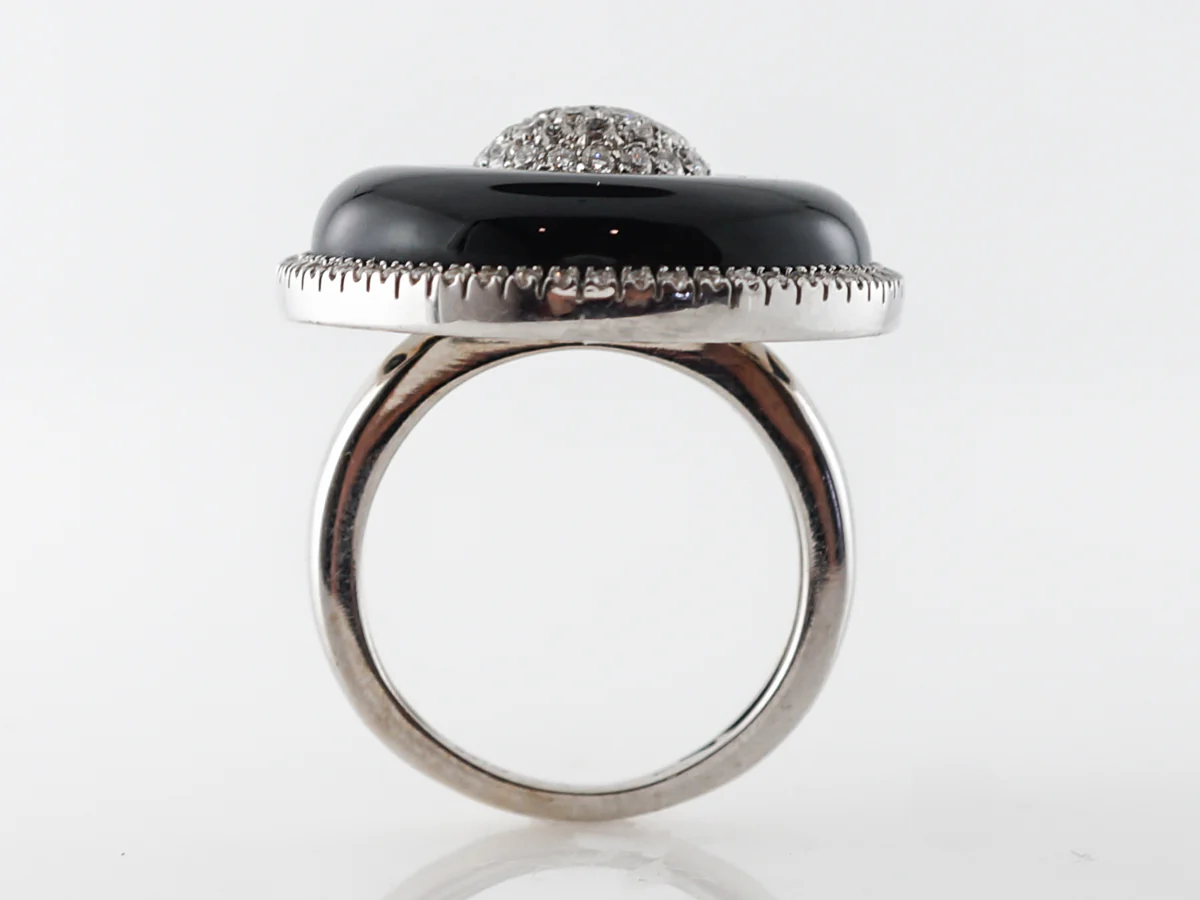 Onyx & Pave Diamond Cocktail Ring in 18k White Gold - Image 4