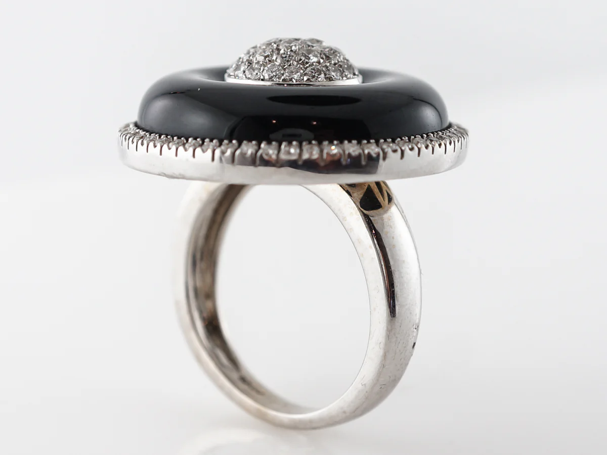 Onyx & Pave Diamond Cocktail Ring in 18k White Gold - Image 5