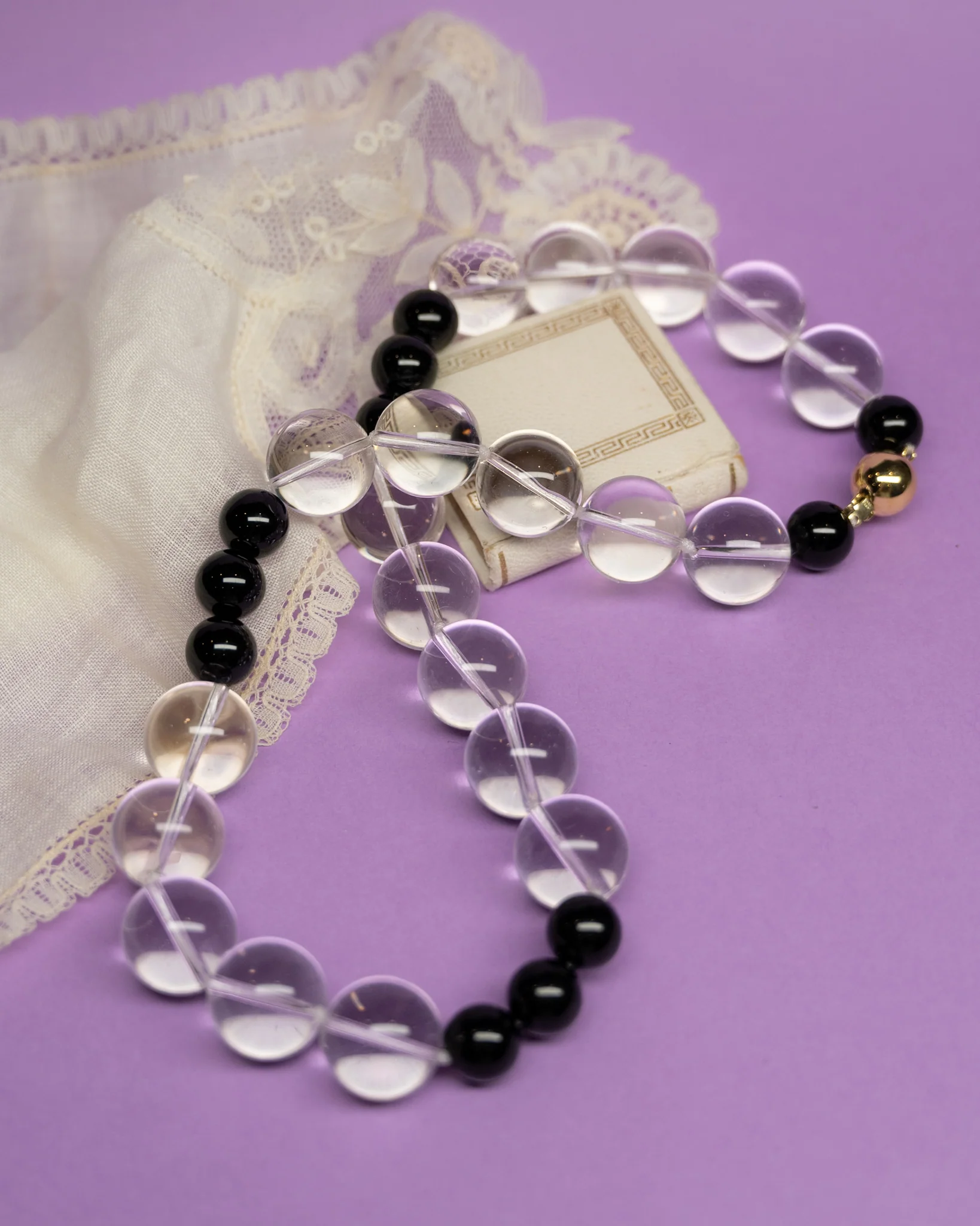 Onyx & Quartz Beaded Necklace in 14k Yellow Gold - Image 4