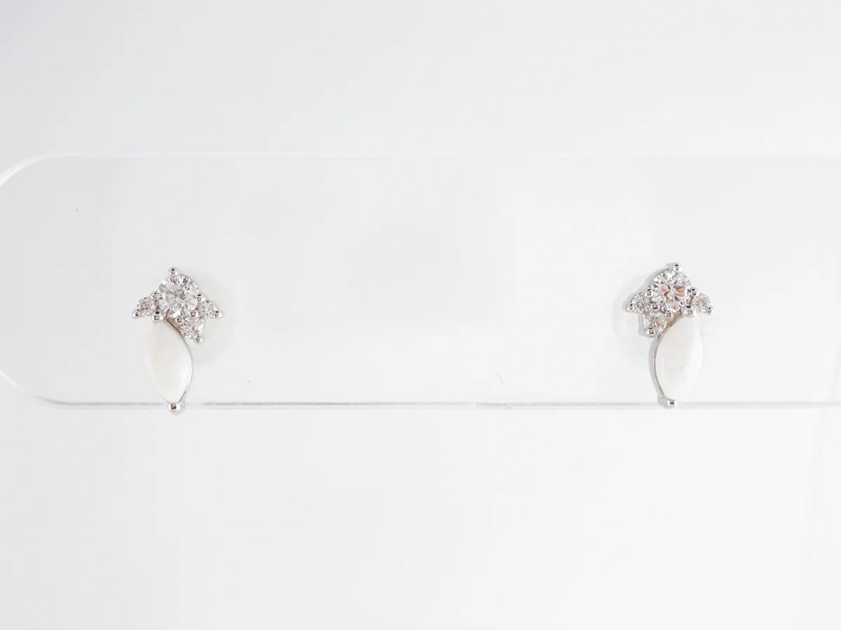 Opal and Diamond Stud Earrings in 14k White Gold