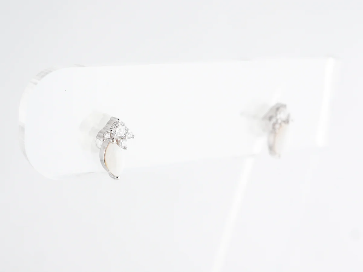 Opal and Diamond Stud Earrings in 14k White Gold - Image 2