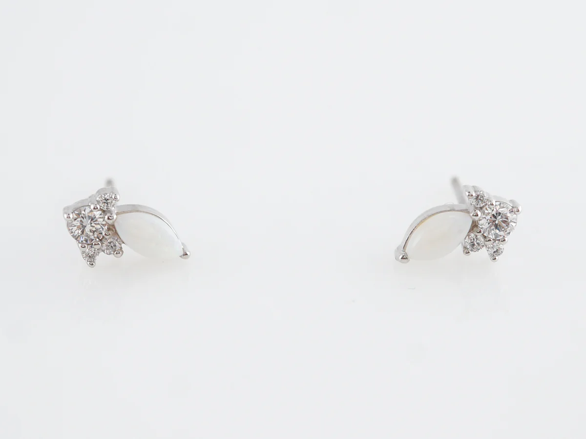 Opal and Diamond Stud Earrings in 14k White Gold - Image 3