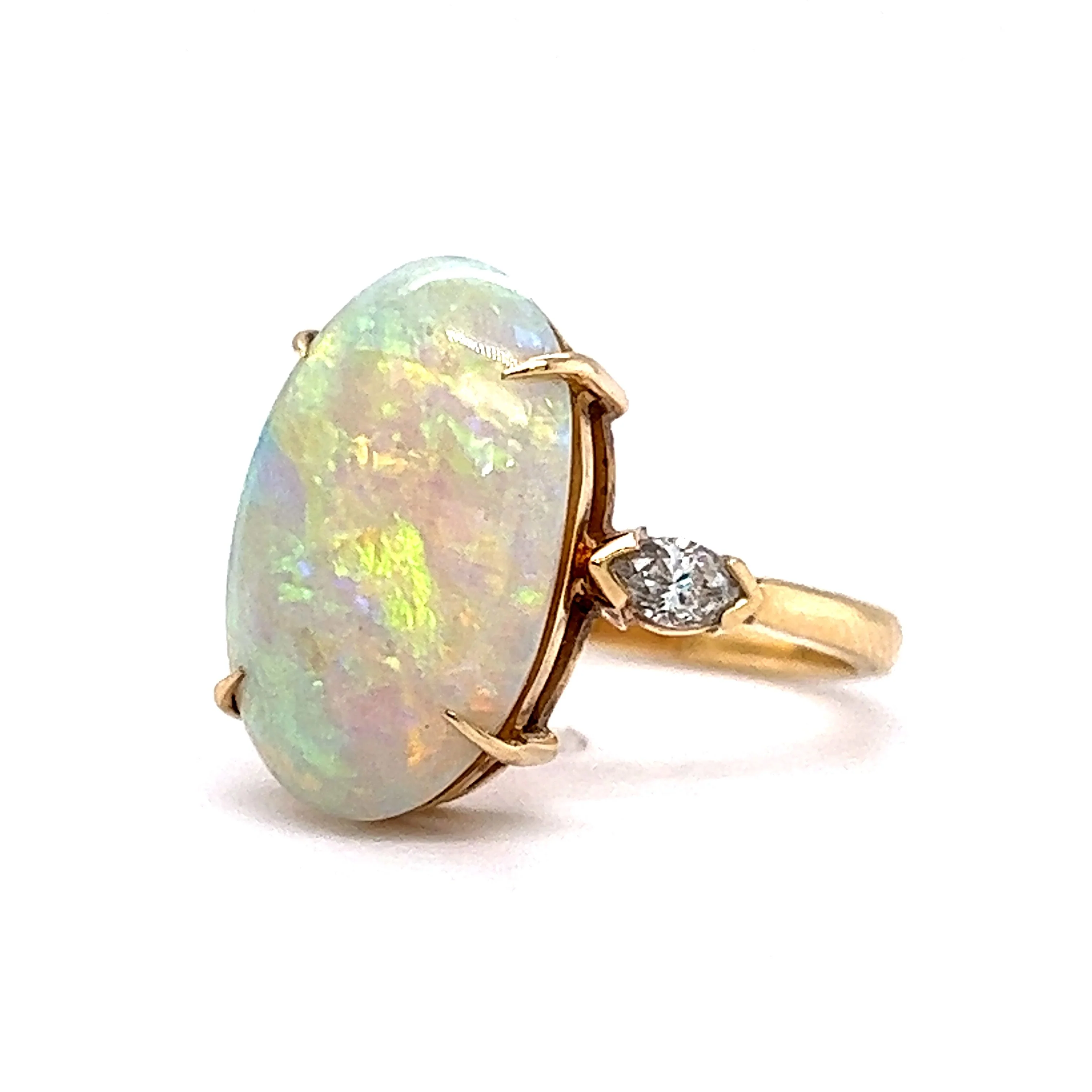 Opal Cocktail Ring w/ Marquise Diamonds in Yellow Gold - Image 2