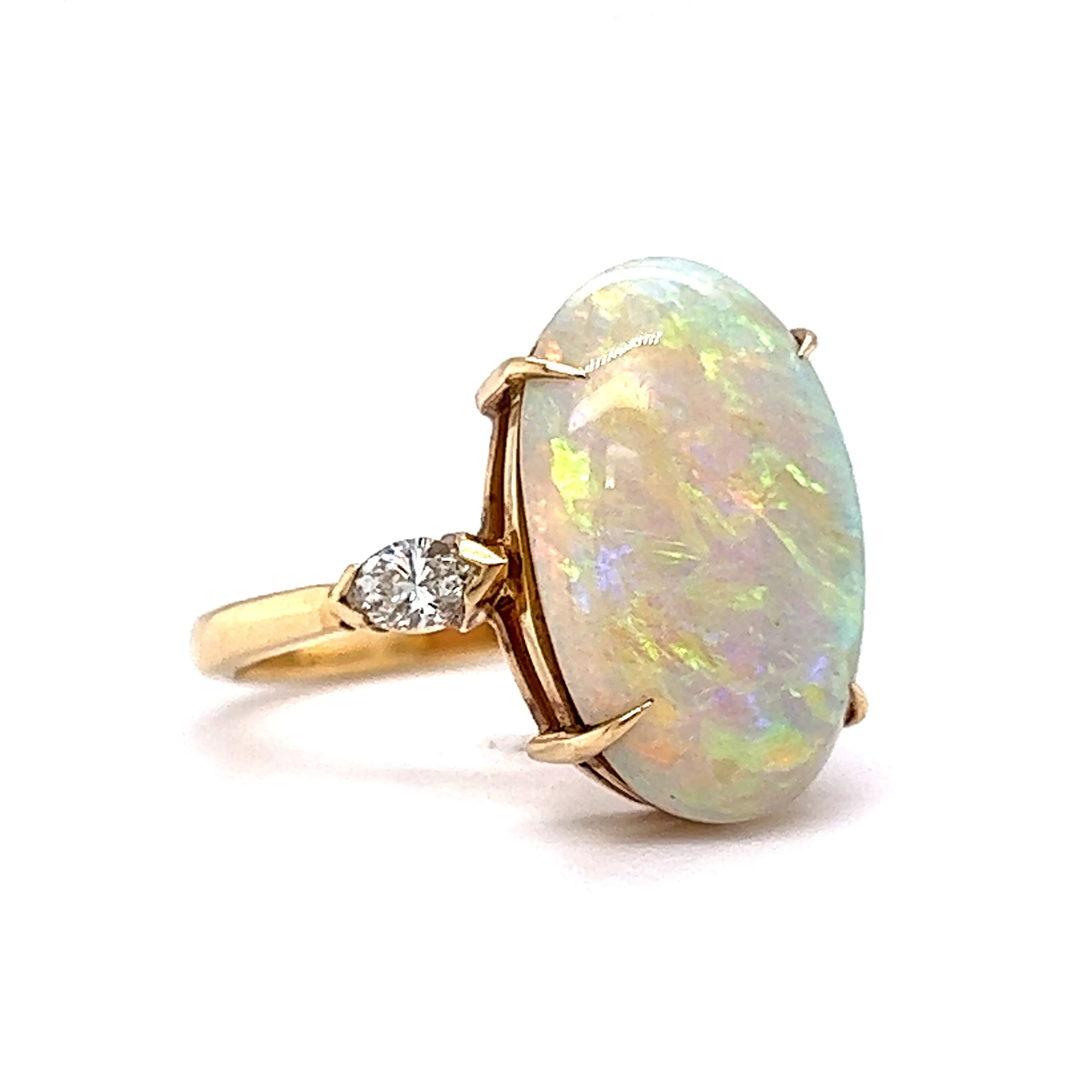 Opal Cocktail Ring w/ Marquise Diamonds in Yellow Gold - Image 3