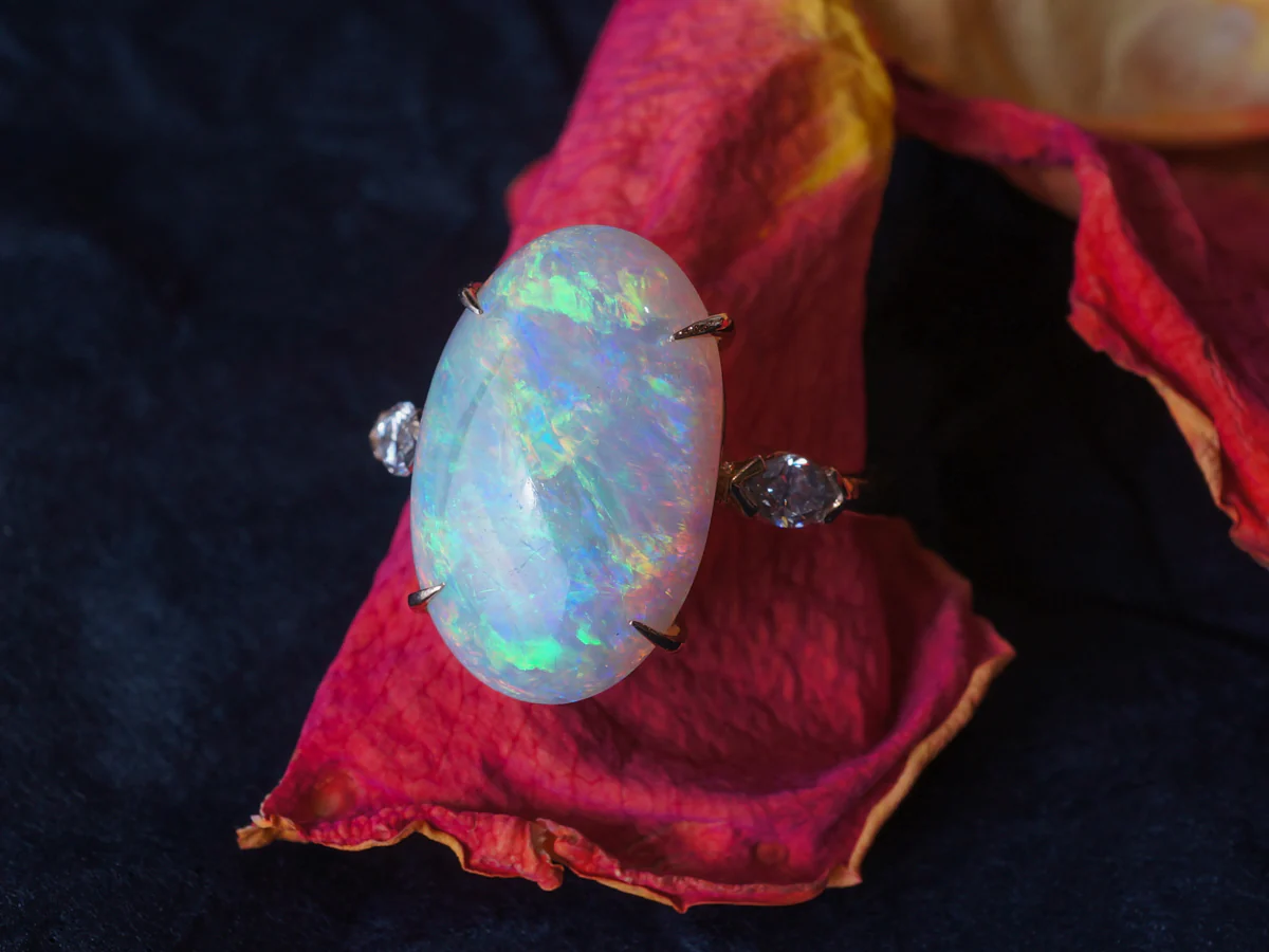 Opal Cocktail Ring w/ Marquise Diamonds in Yellow Gold - Image 7