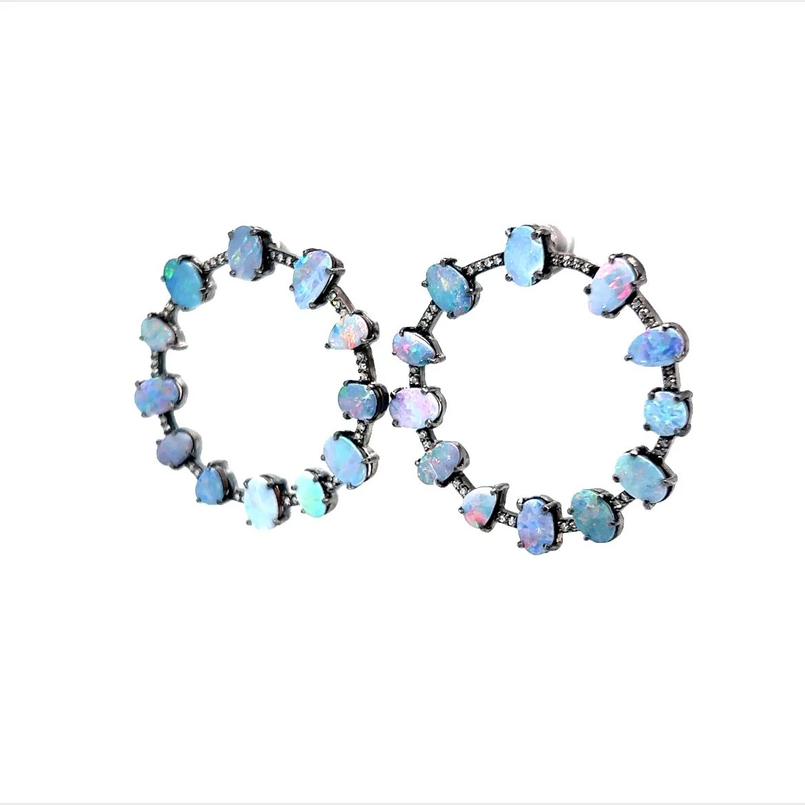 Opal & Diamond Circle Drop Earrings in Sterling Silver - Image 2